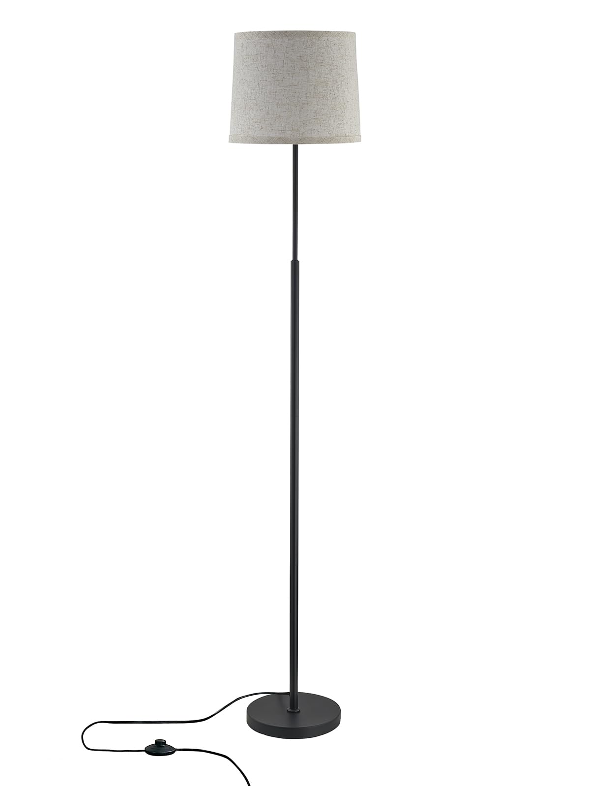 60" Modern Floor Lamp for Living Room Bedroom, Standing Lamp with Oatmeal Linen Lampshade, Tall Lamp with A19 9W 3 Color Temperature Bulb, Foot Switch Control, Black