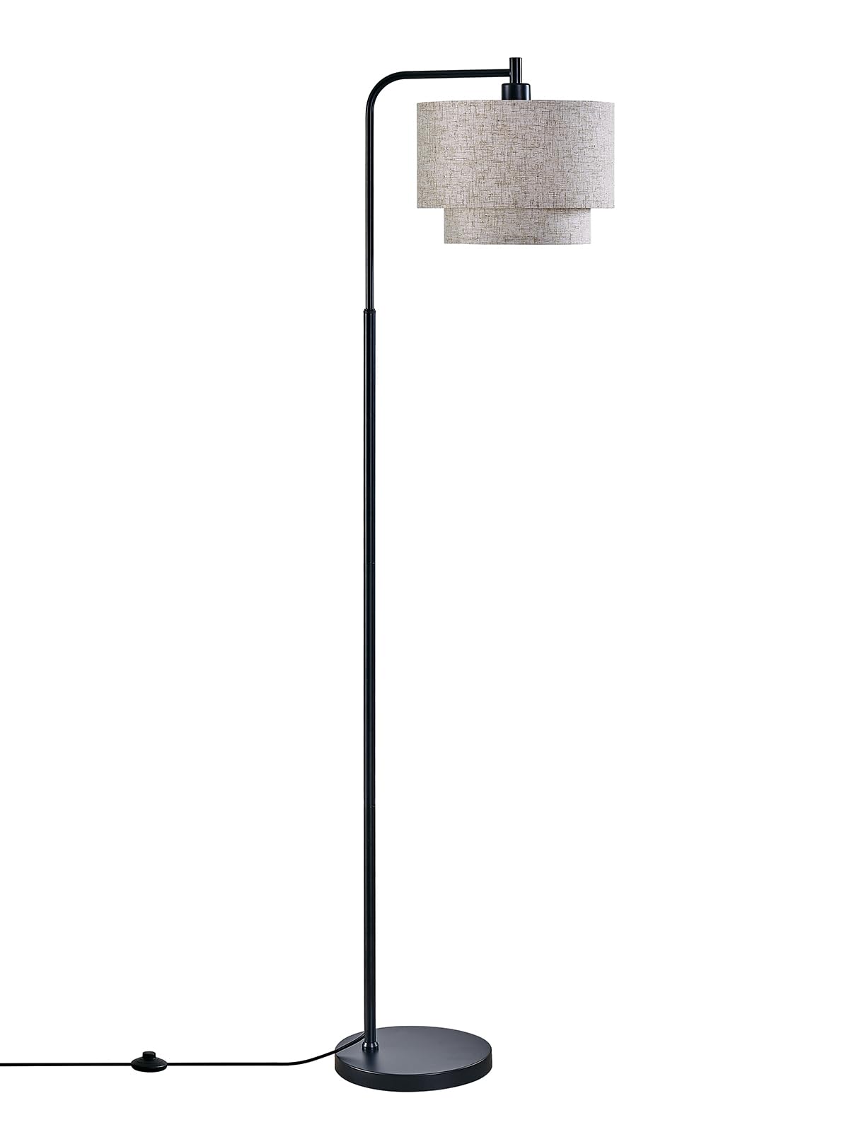 64" Modern Floor Lamp for Living Room Bedroom, Floor Lamp with 3 Color Temperatures, Standing Lamp with Double Oatmeal Linen Lampshade, Tall Lamp with A19 12W LED Bulb, Foot Switch Control, Black