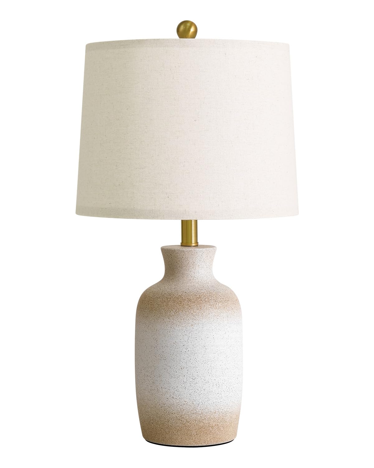 PoKat 24'' Farmhouse Ceramic Table Lamp for Living Room with Natural Textured Finish, Rustic Bedside Lamps for Bedroom, Organic Nightstand Lamps Dresser End Side Table Home Gift (White and Antique)
