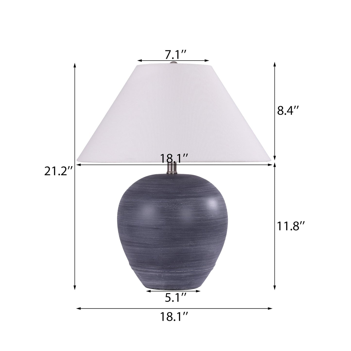 Farmhouse Ceramic Table Lamp, 21" Rustic Table Lamp with Linen Shade, 3-Way Dimmable Bedside Nightstand Lamps for Bedroom, Living Room, E26 Socket, Dark Grey