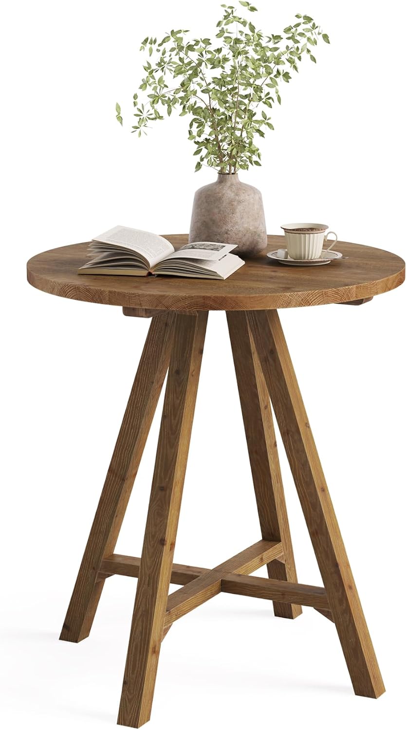 Solid Wood Bar Table, 31.5" Round Pub Bistro Table for Cafe, Dining Room, Kitchen, Living Room, Brown