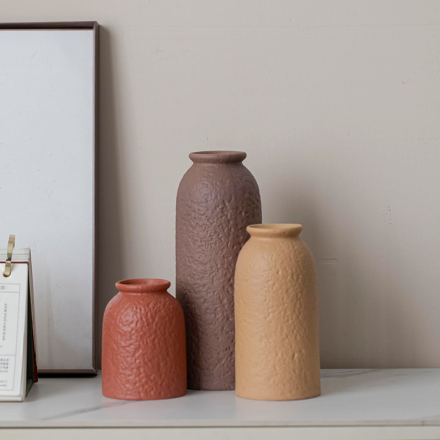 10.4 inches Tall Decorative Ceramic Vase Set, 3 Pieces, Nordic Modern Boho Style, White, Modern Farmhouse for Home Decor (Coffee Mix)