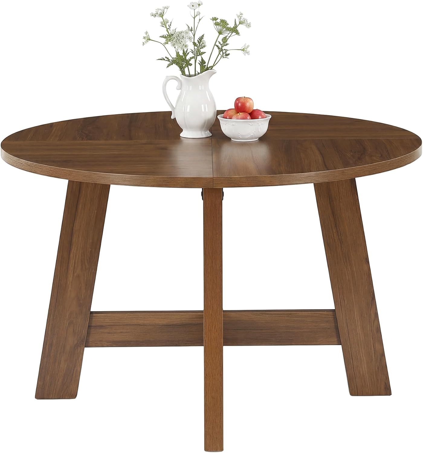Tribesigns Round Dining Table for for 4-6 People, 47-Inch Circle Kitchen Table with Reinforced Cross Brace, Farmhouse Dining Room Furniture for Living Room, Apartment, Restaurant, Walnut Brown