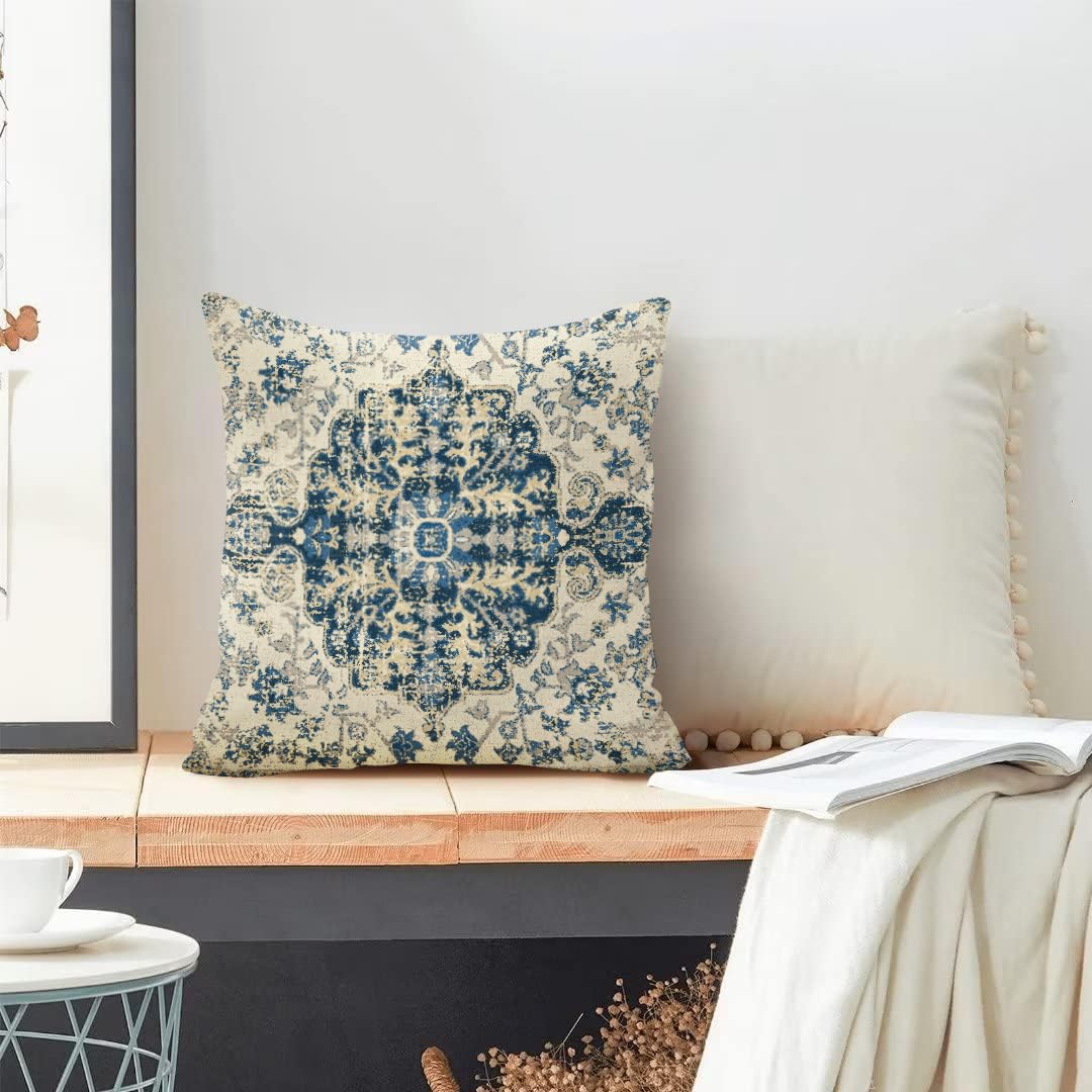 VAKADO Outdoor 22x22 Set of 2 Throw Pillow Covers Boho Black Decorative Spring Farmhouse Bohemian Carpet Gray Floral Farmhouse Home Decor for Living Room Bedroom Bed Cushion Cases