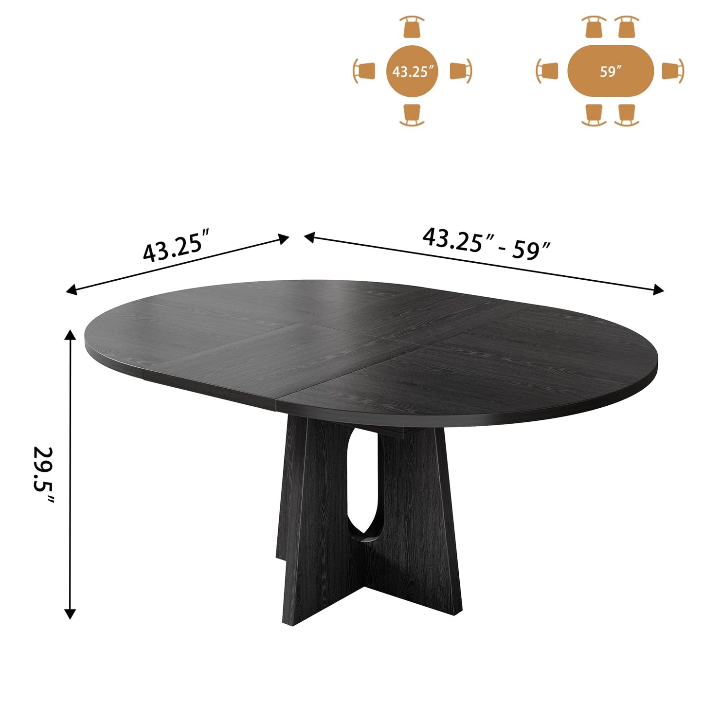 Epecoya 59-Inch Extendable Round to Oval Pedestal Dining Table, Farmhouse Wood Kitchen Table for 4-6 People, Space-Saving Expandable Dinner Table with Heavy Cross Base, Dark Brown Walnut