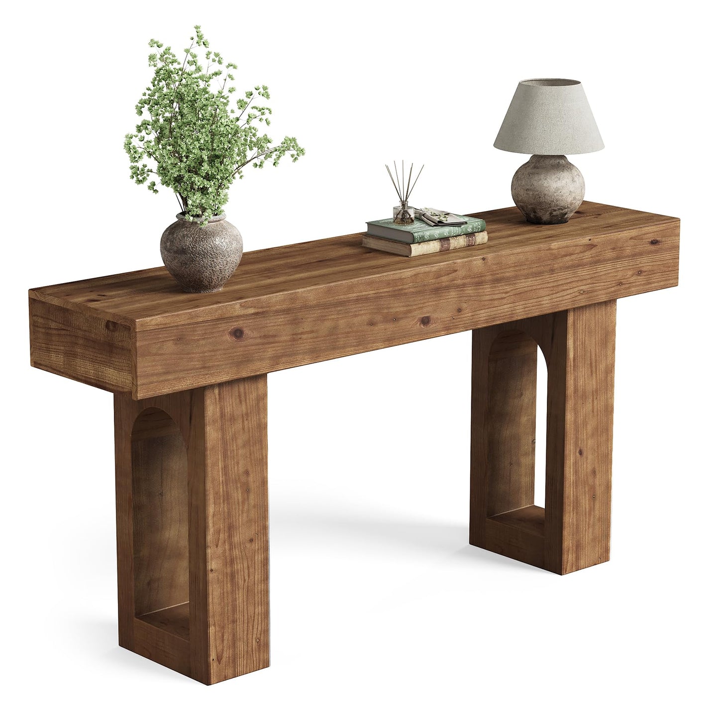 Solid Wood Console Table, 63-Inch Long Farmhouse Entryway Table, Sofa Console Behind Couch, for Foyer, Hallway, Living Room, Dark Brown