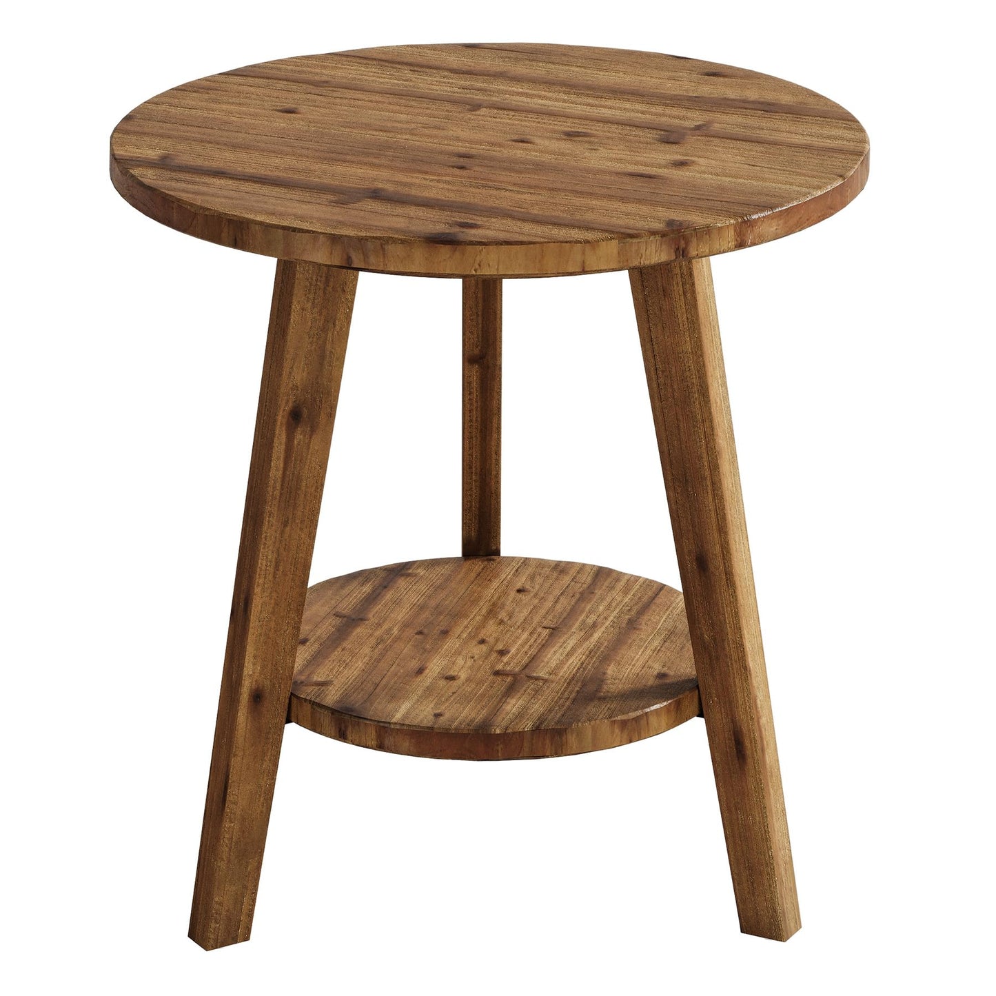 Solid Wood Round End Table, Sofa Side Table with Storage Shelf, Farmhouse Nightstand for Living Room, Bedroom, Easy Assembly (Dark Brown, 1 PC)