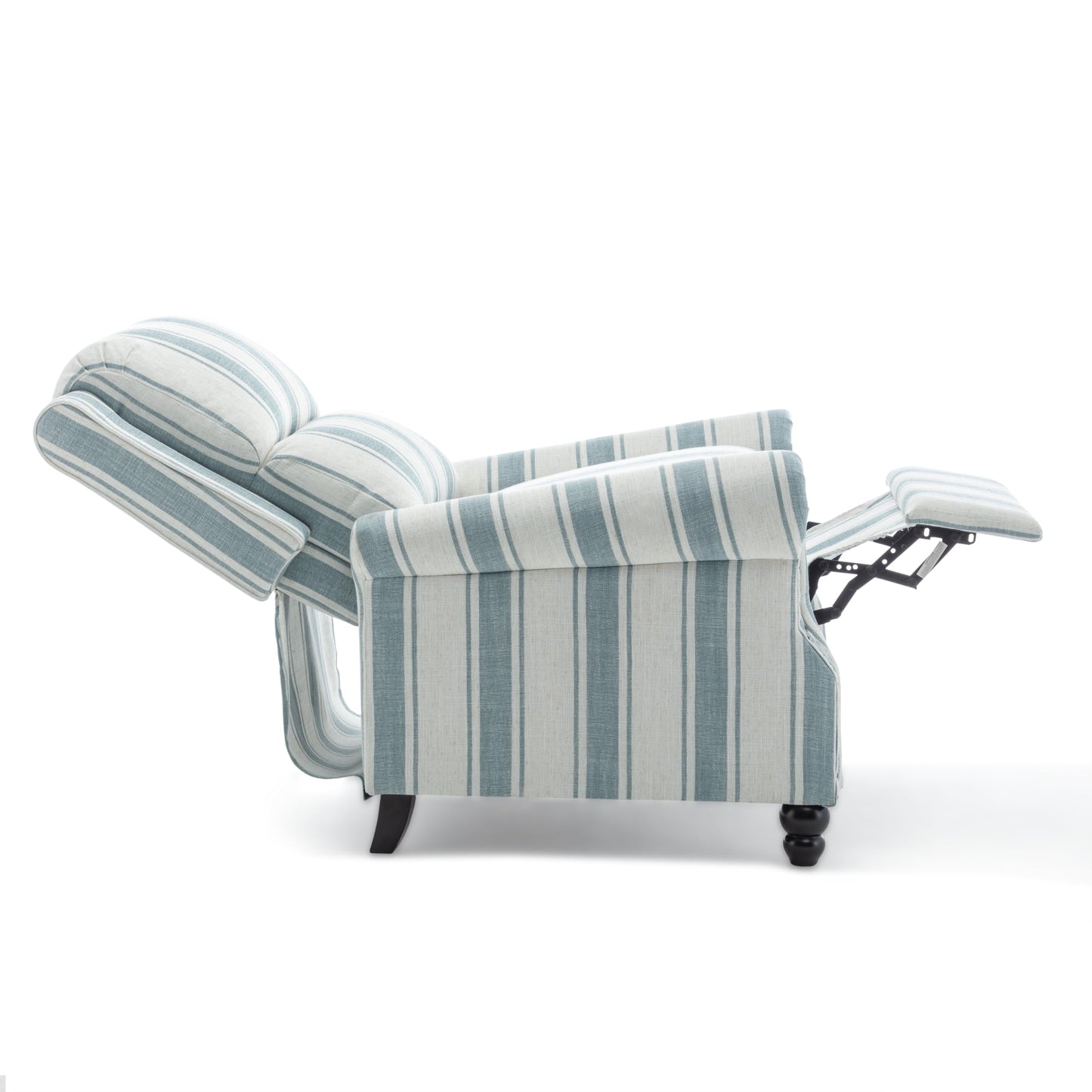 Pushback Recliner Chairs Set of 2, Comfy Fabric Wingback Recliner Chair, Upholstered Armchair Push Back Recliner with Wood Legs, Rivet Trim Accent Chair for Living Room, Bedroom, Blue Stripe