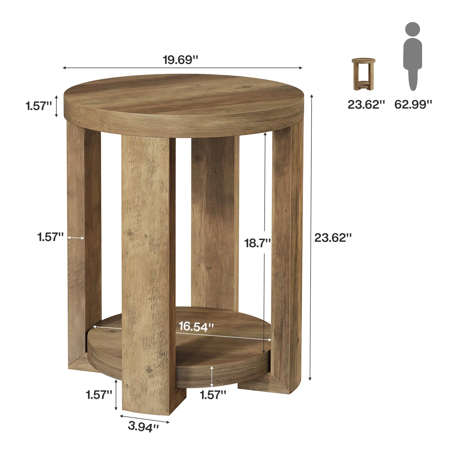 Tribesigns Side Table, 2-Tier Round End Table, Small Bedside Accent Furniture for Living Room, Bedroom (1, Brown)