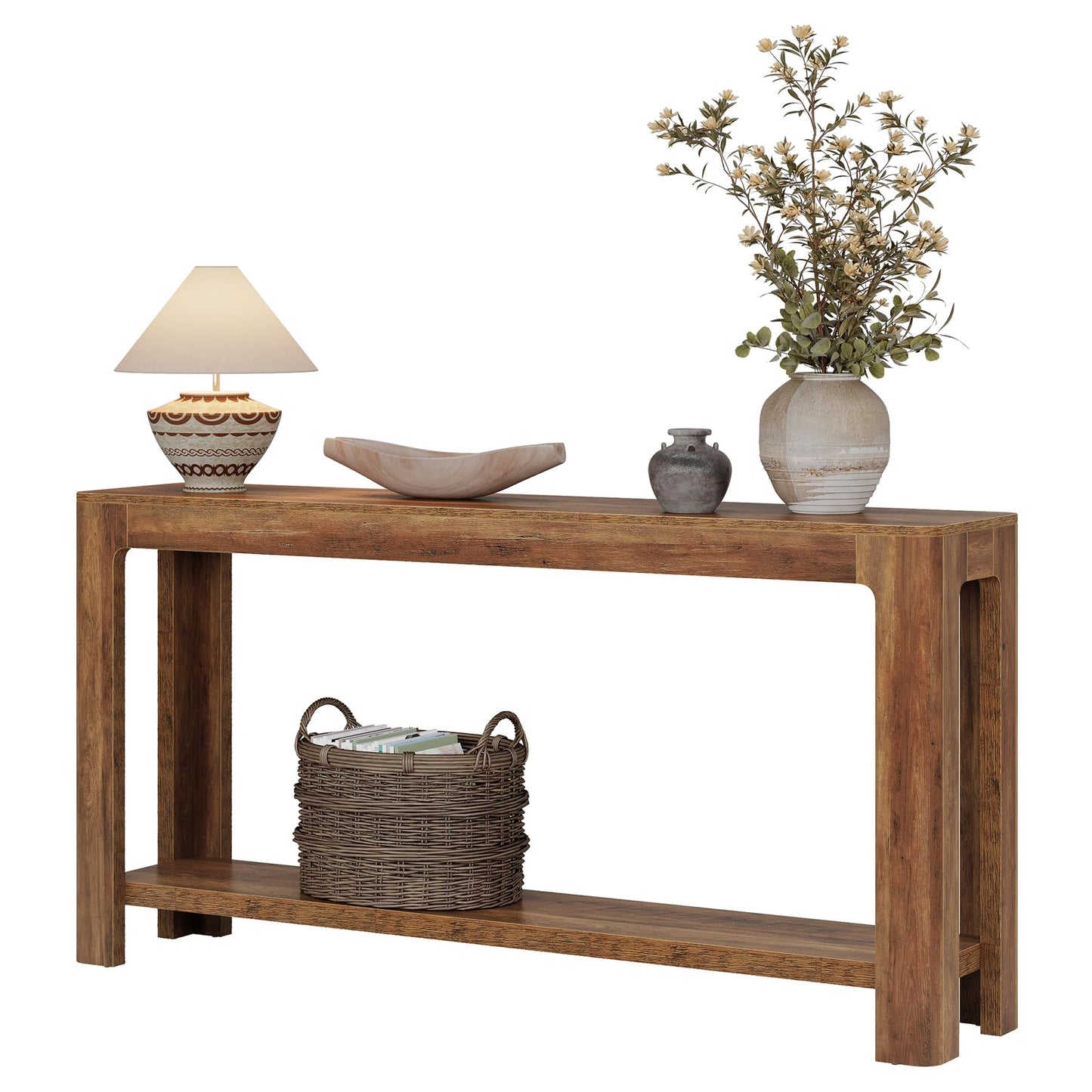 Tribesigns 63 Inch Entryway Console Table, 2-Tier Farmhouse Narrow Sofa Table Behind Couch, Accent Entrance Console Furniture for Entryway, Foyer, Hallway, Rustic Brown