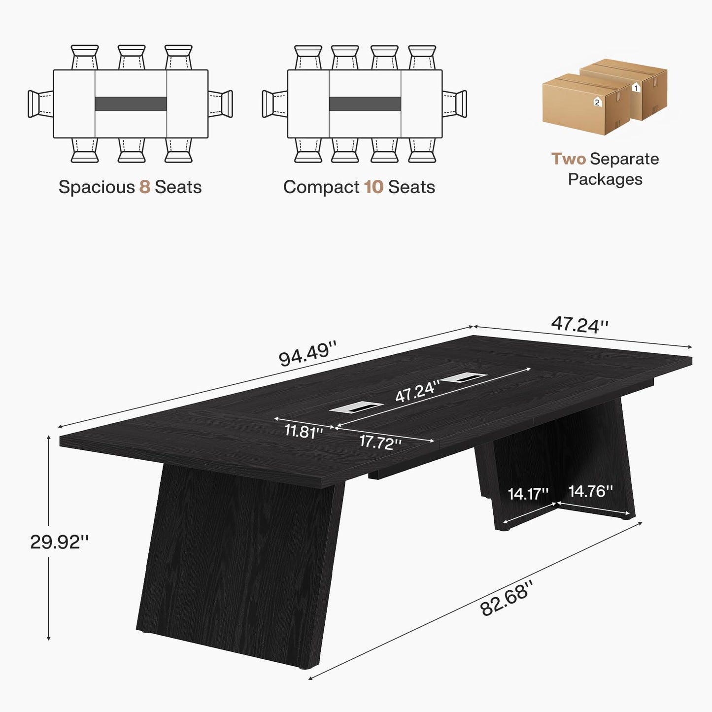 Tribesigns 8ft Conference Table, Modern Office Meeting Room Desk with Cable Management, Large Business Furniture for Boardroom, Conference Room (1, Walnut + Black)