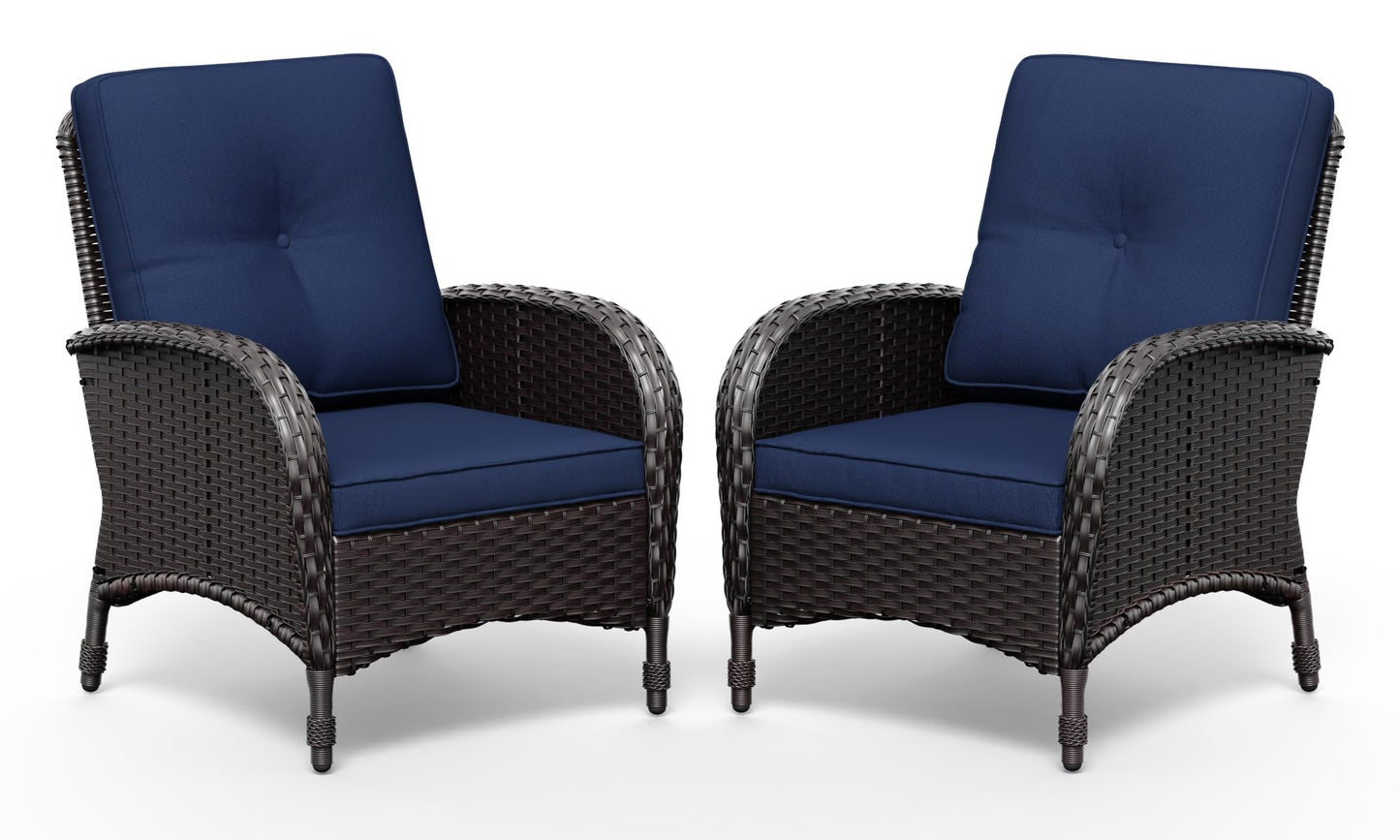 Joyside Wicker Patio Chairs Set of 2, Rattan Outdoor Furniture with Thickened Cushions, High Back, Deep Seating, Wide Armrest, Outdoor Chairs for Porch, Deck