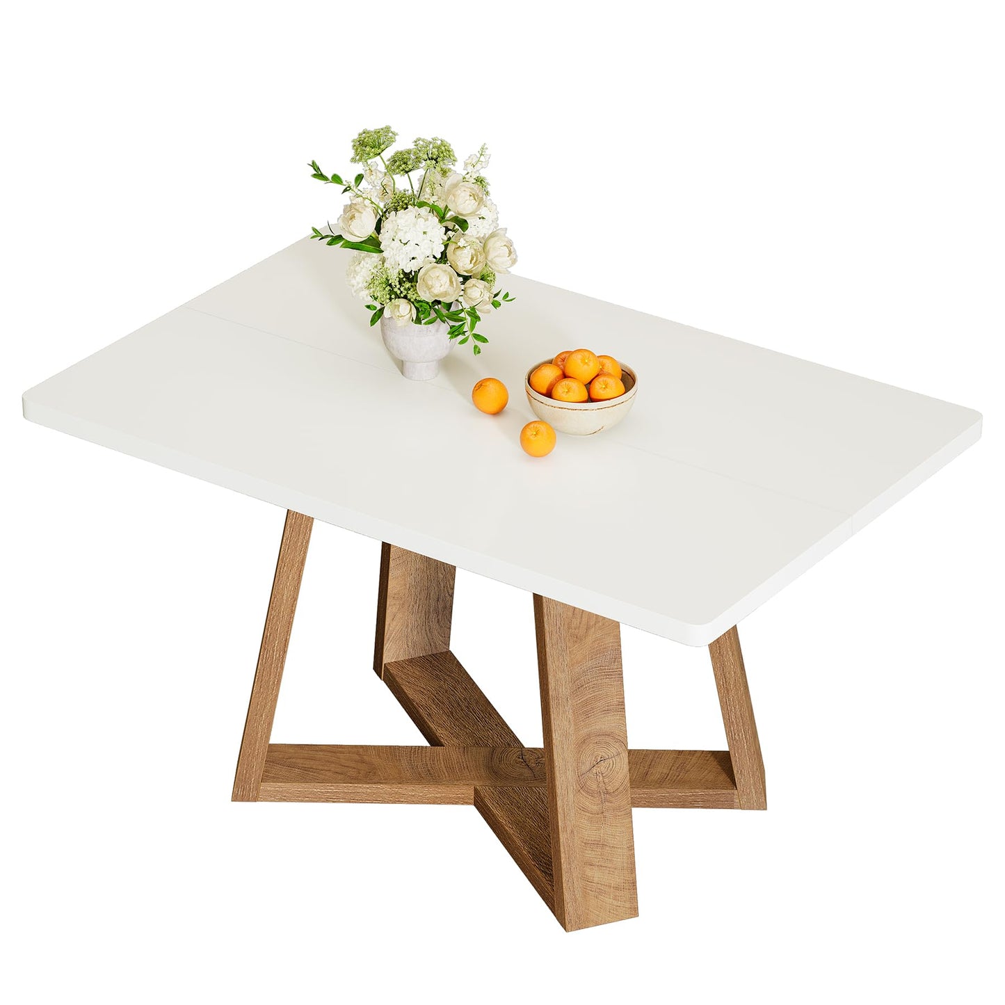 Tribesigns 47-Inch Dining Table for 4 People, Modern Kitchen Table with Wooden Legs, Dinner Table for Kitchen, Dining Room, Small Space, White and Brown