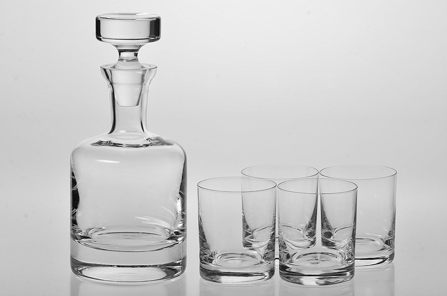 Whiskey Decanter Set, Made in Europe, 100% Lead-Free Crystal, Gift-Boxed, 1 Decanter & 4 Double Old Fashioned Glasses (Buckingham Decanter Set)