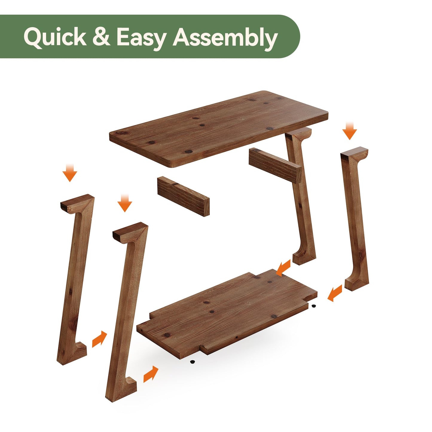 2-Tier Solid Wood End Table, Narrow Side Table, Farmhouse Rectangle Nightstand for Living Room, Bedroom, Easy Assembly, Trapezoidal Base (2, Natural Brown)