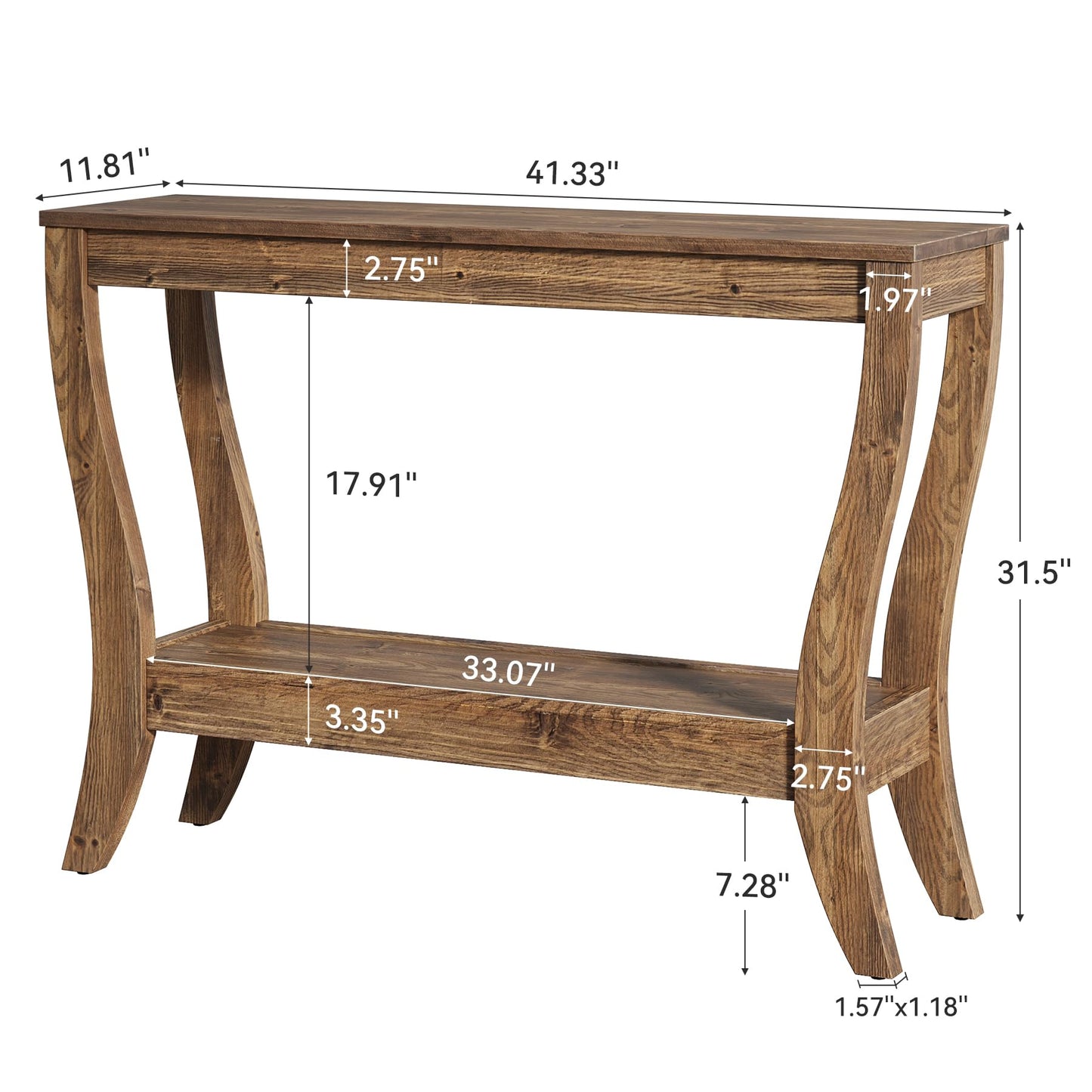 Solid Wood Console Table for Entryway, 41.3-Inch Farmhouse Sofa Table with Storage, 2-Tier Wooden Entrance Table for Living Room, Hallway, Foyer, (Brown)