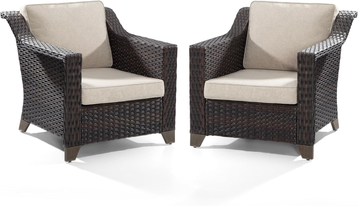 Joyside Outdoor Wicker Chair, Patio Dining Chairs Set 2 Pieces, High Back Single Chairs, Upgraded Large Size with 4inch Seat Cushions for Backyard, Garden, Poolside, (Brown/Beige)