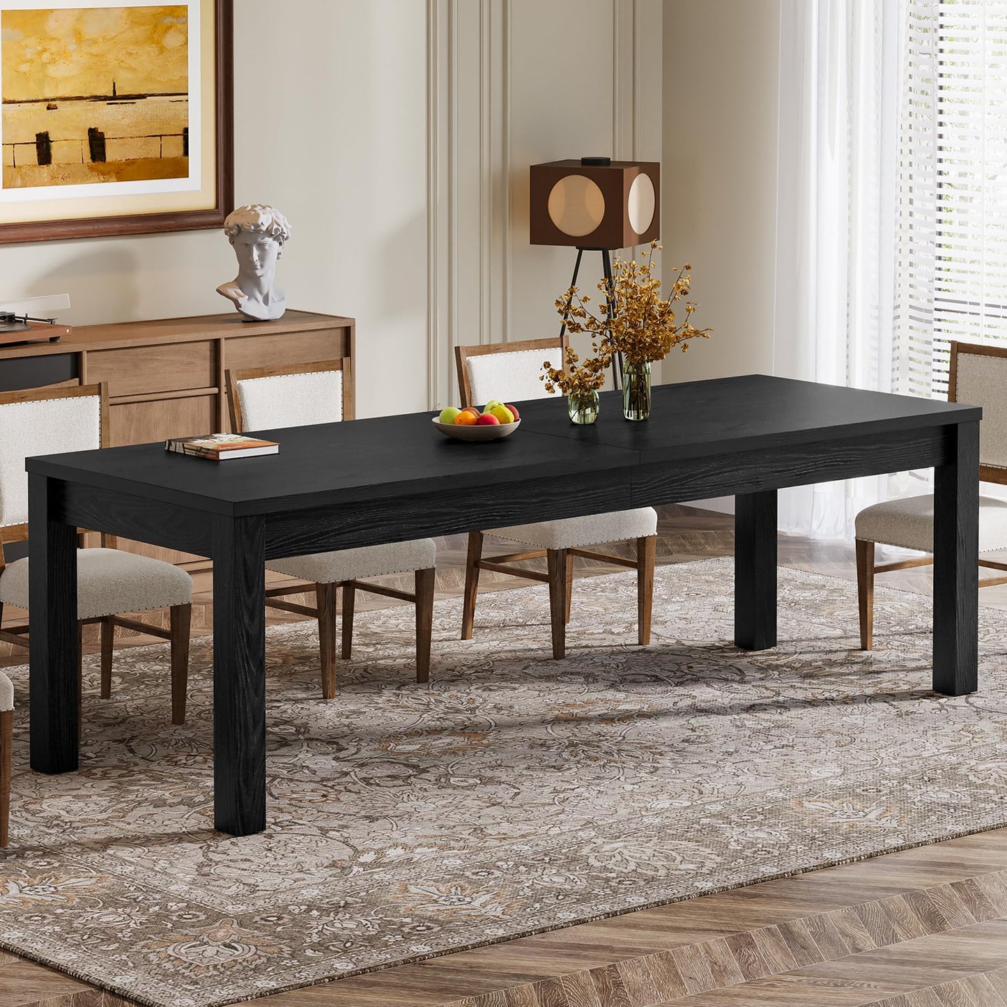 78.7" Large Dining Table for 6 8 10, Solid Wood Rustic Kitchen Table, Modern Farmhouse Rectangular Dining Desk for Kitchen, Living Room, Wood Brown