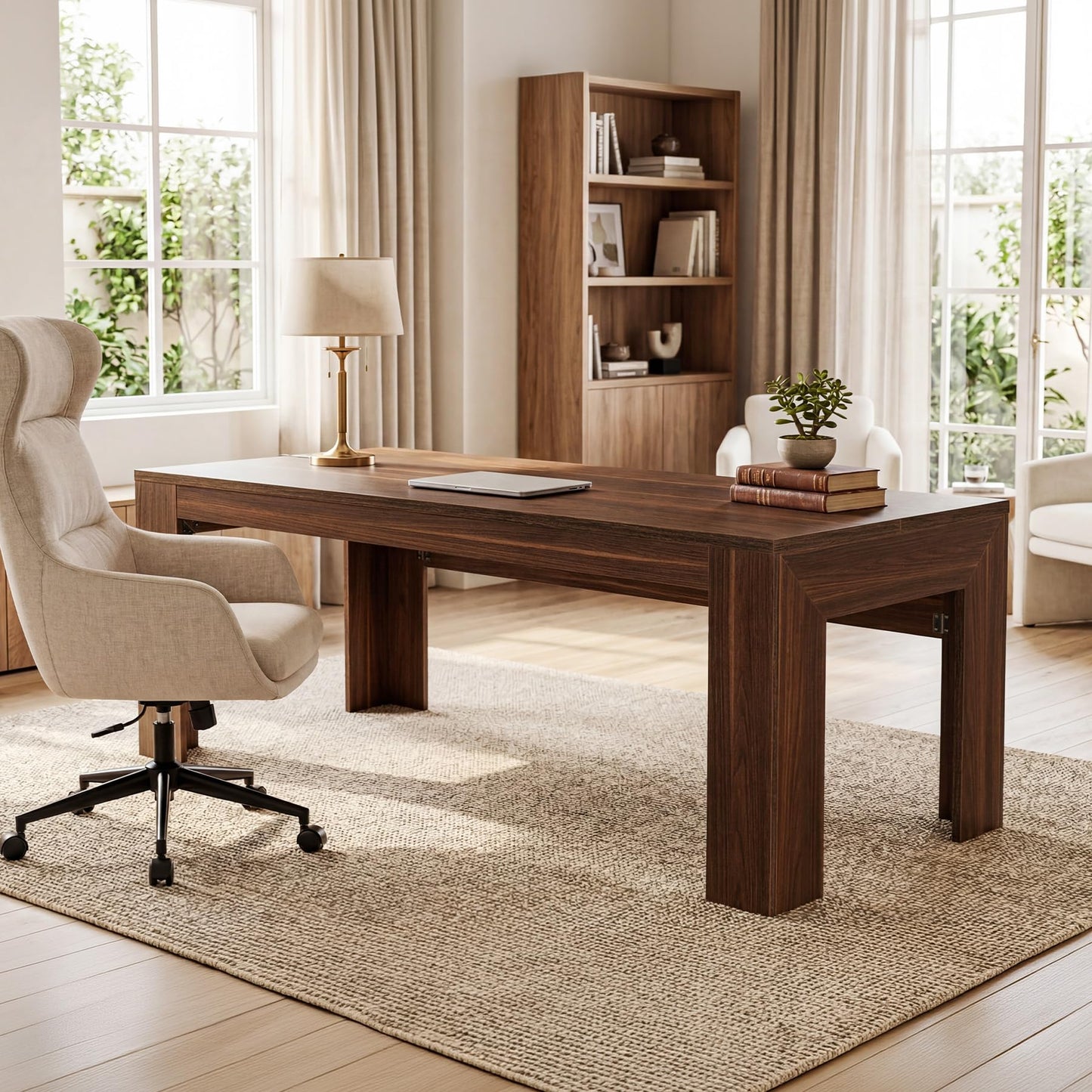 Tribesigns 63-Inch Office Desk, Modern Executive Desk with Large Tabletop, Wooden Computer Desk, Long Workstation for Home Office, Light Brown