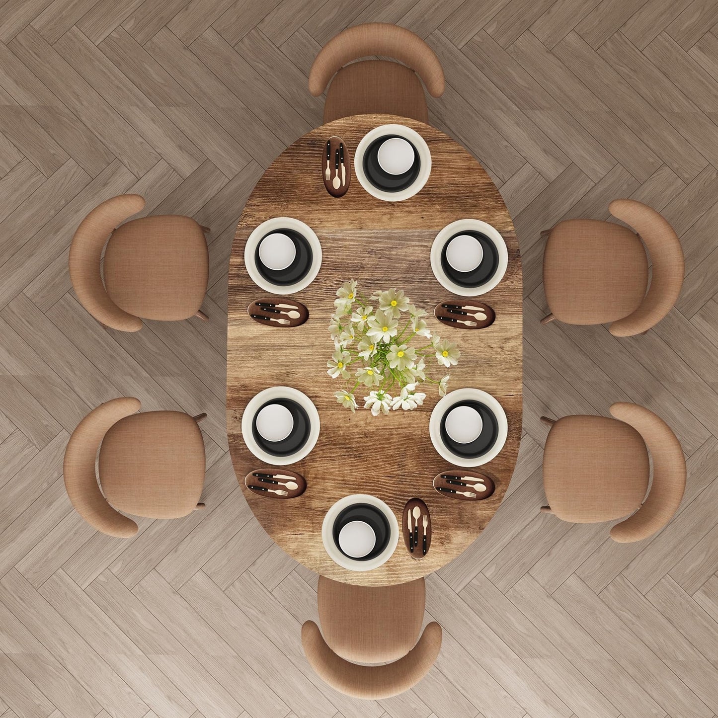 59-Inch Extendable Round Dining Table for Dining Room, 4-6 People Large Expandable Kitchen Dinner Tables with Oval Wood Top and Industrial Metal Frame for Dinner Room, Small Space, Black Brown