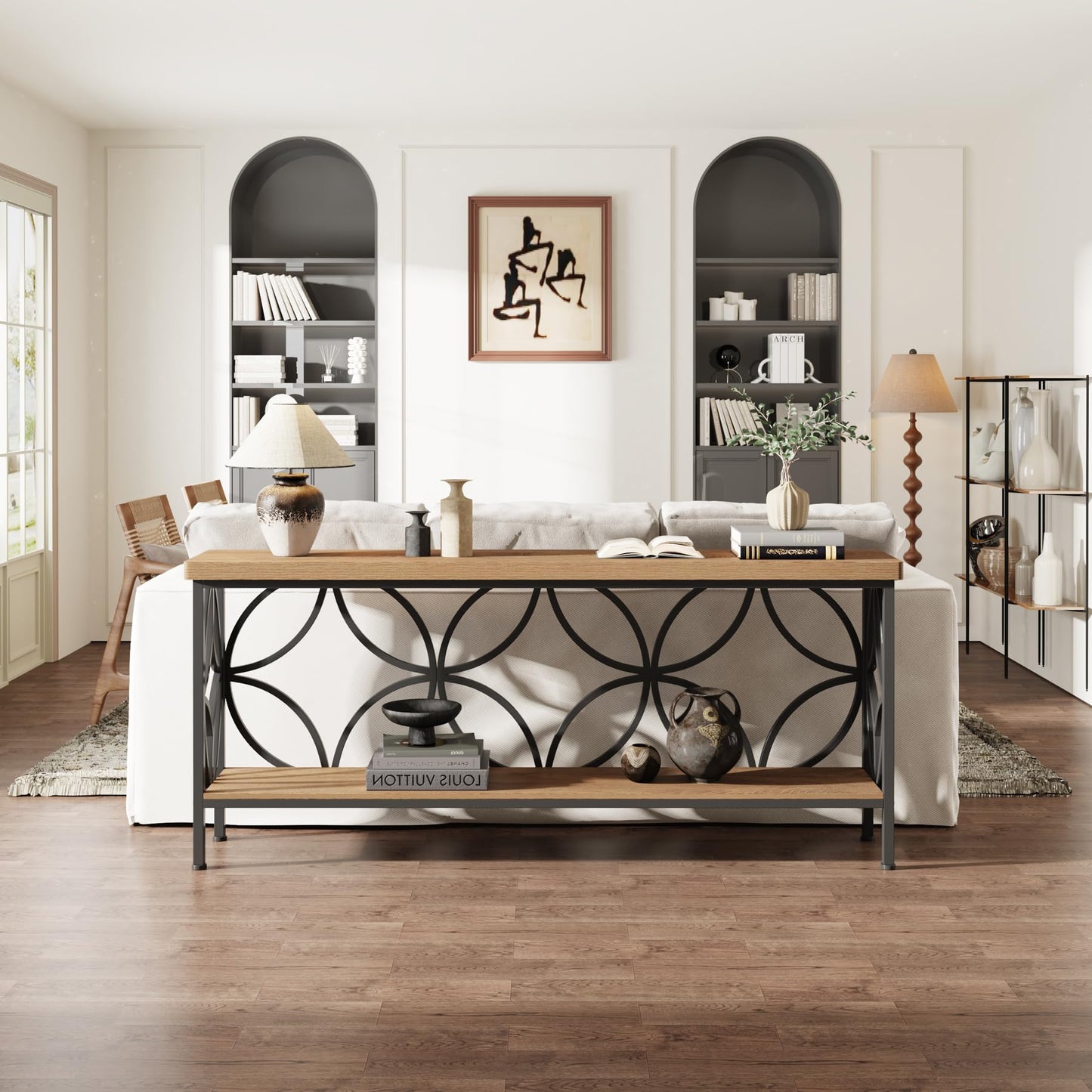Tribesigns 70.9-Inch Narrow Sofa Table, Industrial Long Sofa Table Behind Couch, Entry Console Table with Storage for Entryway, Living Room, Foyer, Unique Design, Rustic Brown