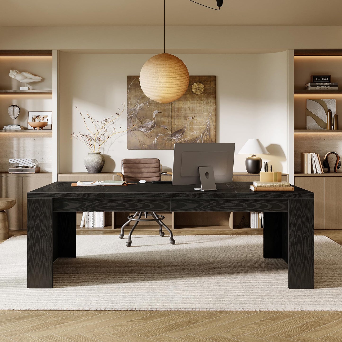 Tribesigns 70.9-Inch Executive Desk, Large Wooden Computer Office Desk with Sturdy Double Pedestal Legs, Writing Table Business Workspace Home Office Furniture for Home Office (Brown)