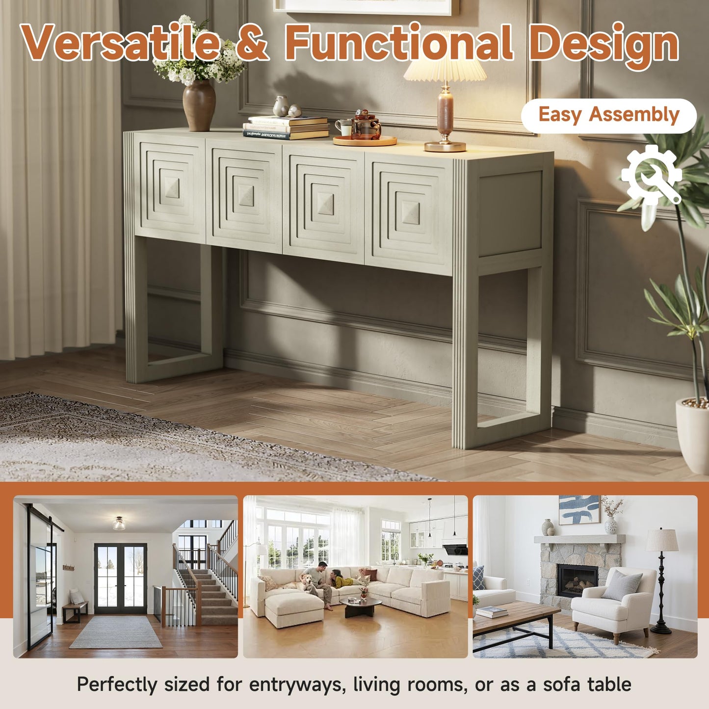 LKTART Solid Wood Farmhouse Console Table,Sofa Table with Storage Drawers and Shelves,Entryway Table for Entry Hallway Foyer Sofa Side Table,EasyAssembled (48" Navy Blue)