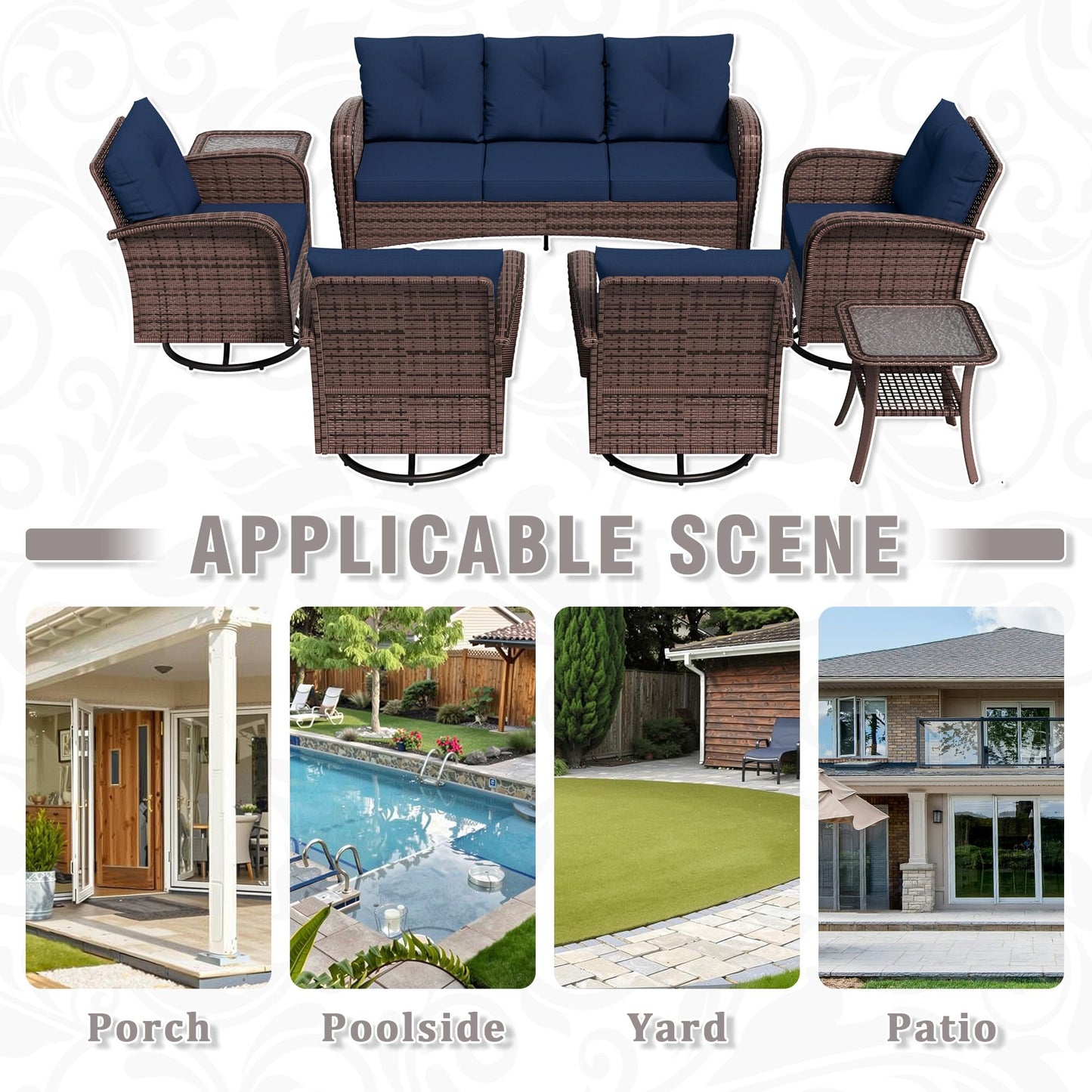 4 Piece Patio Conversation Set - 2 Swivel Chairs 1 Coffee Table 3-Seater Sofa, PE Wicker & Steel Patio Furniture with Heavy-Duty Steel Frame,Weatherproof Cushions, Red