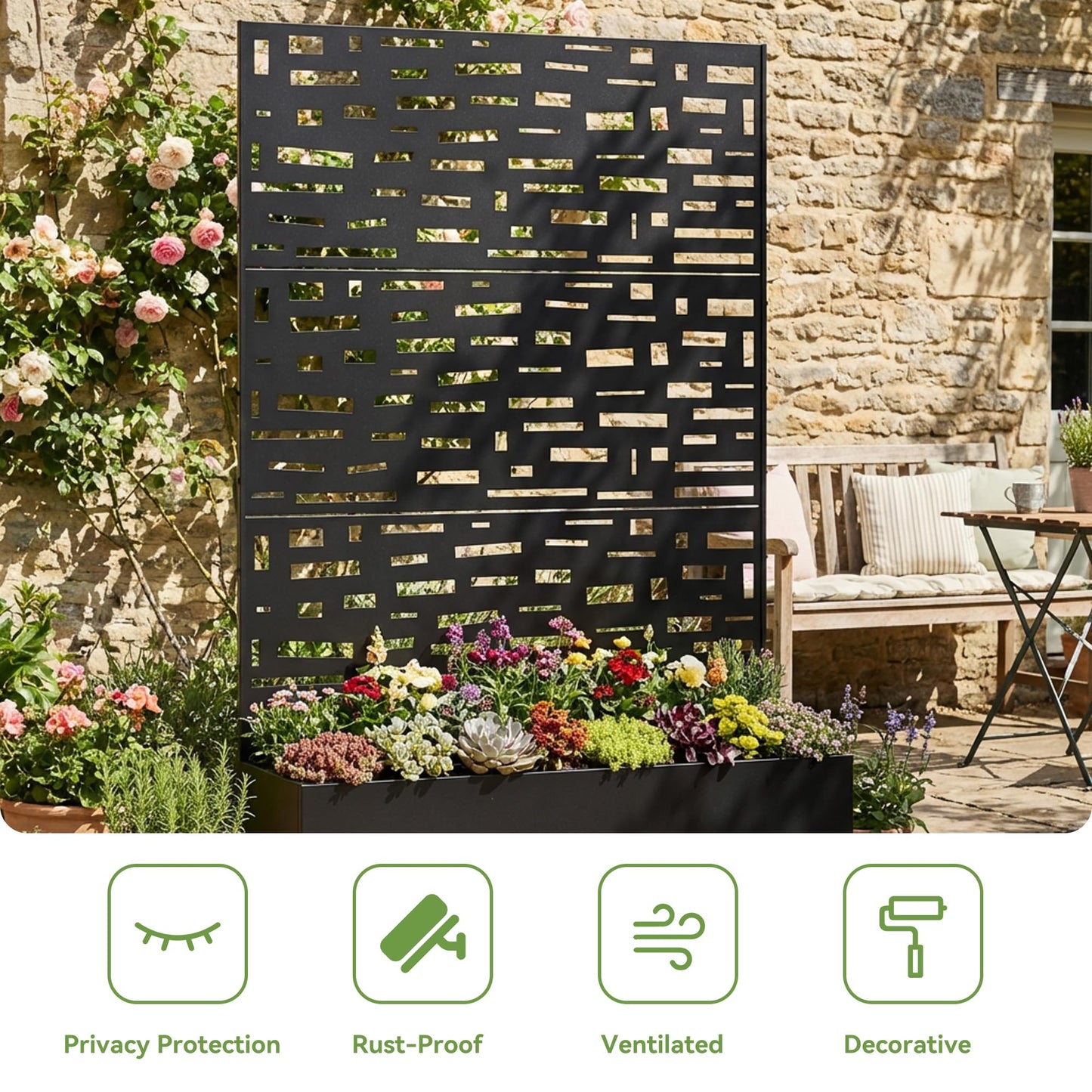Metal Raised Garden Bed with Trellis and Wheels, 71"x47"x16" Planter Box with Privacy Screen & Drainage Holes, Arched Outdoor Garden Bed for Climbing Plants, Vegetables, Flowers (Black-Square)