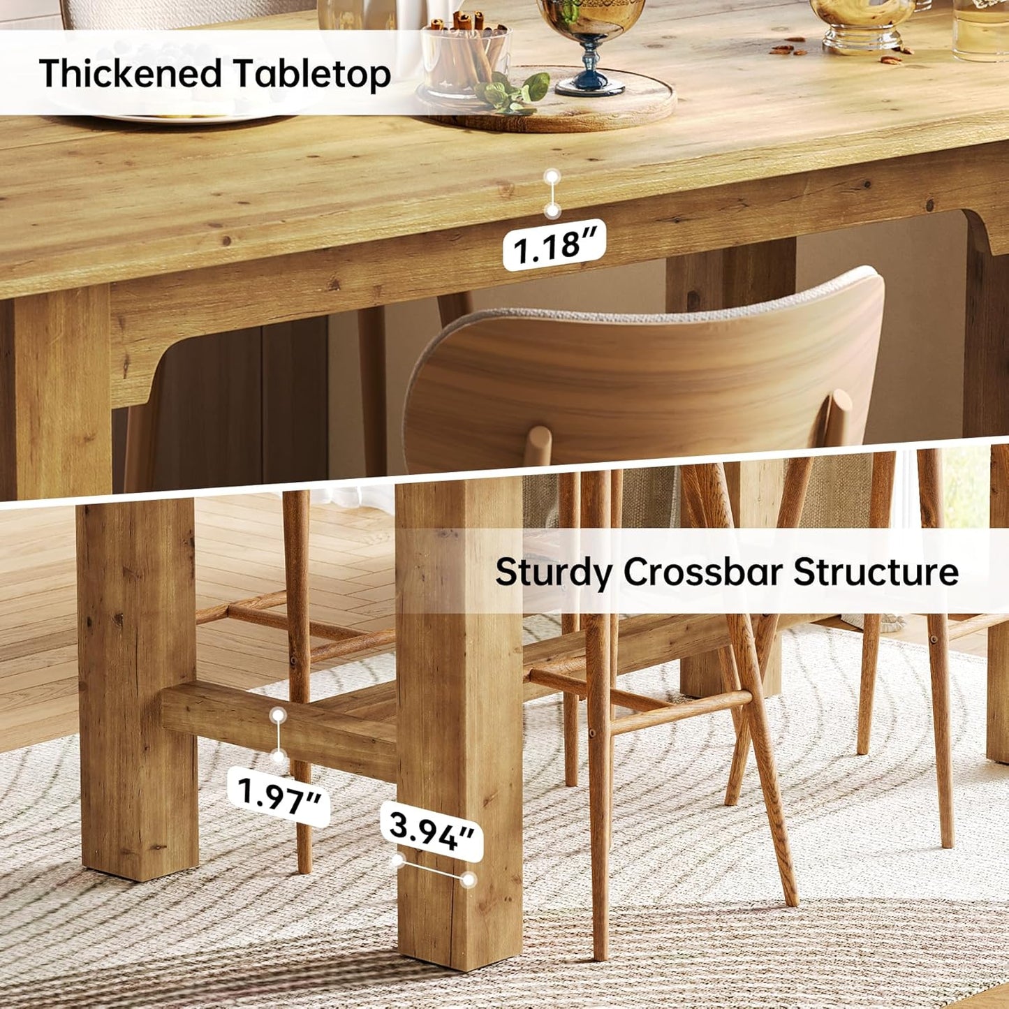 63" Counter Height Table, Solid Wood Bar Height Dining Table for Home Bar & Kitchen, Rectangular High Top Pub Table, Brown