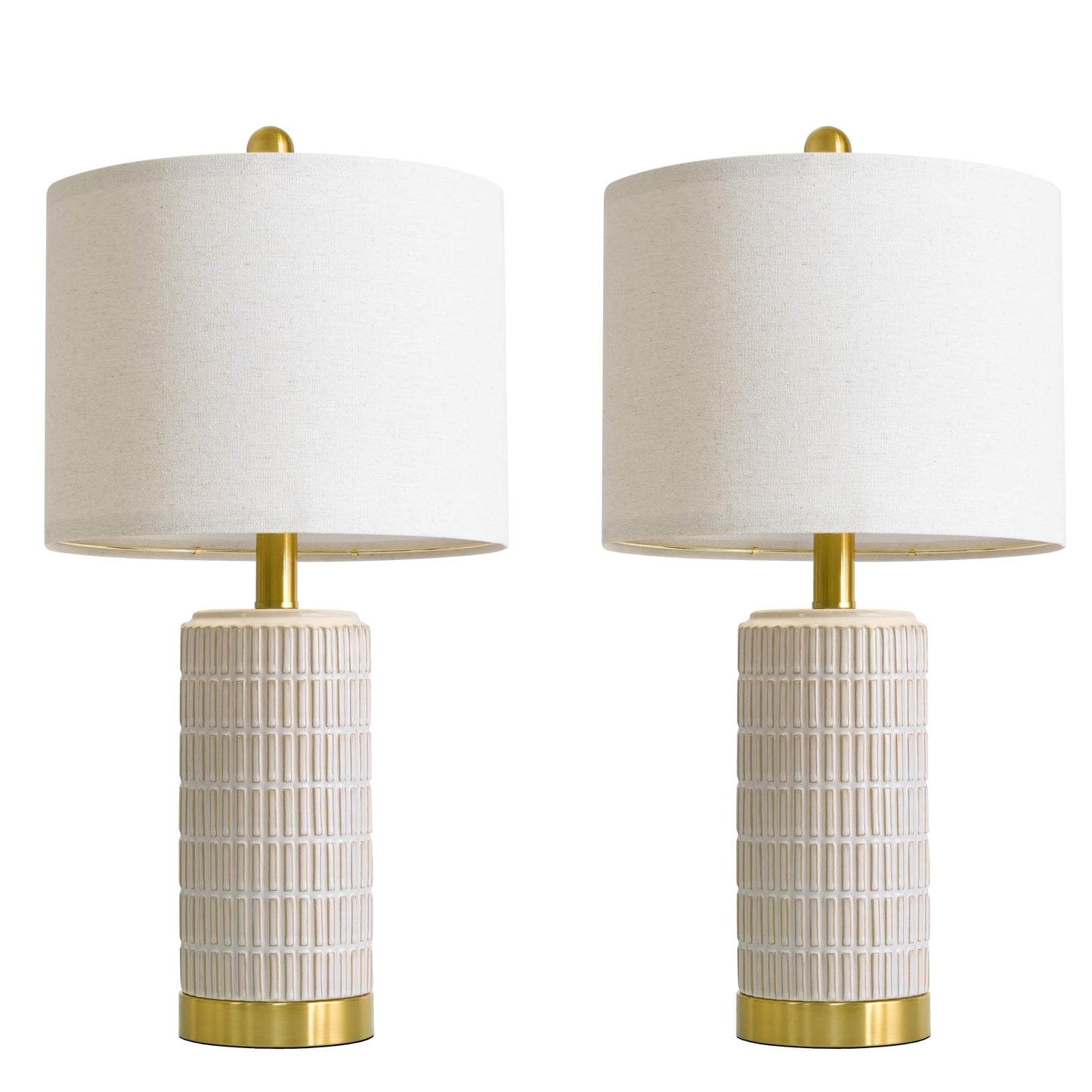 PoKat Small Bedside Table Lamps Set of 2 for Bedroom Living Room, 21.5'' Modern Ceramic Nightstand Lamps with Gold Base, Farmhouse Table Lamps for Office End Side Table Console, White and Beige