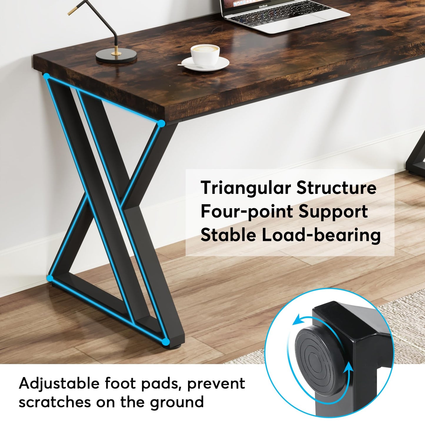Tribesigns Modern Walnut/White 55" Heavy Duty Computer Desk, Study & Work Desk, 23.6"D x 55.1"W x 29.5"H, Z-Shaped Metal Legs, 330 lbs Capacity