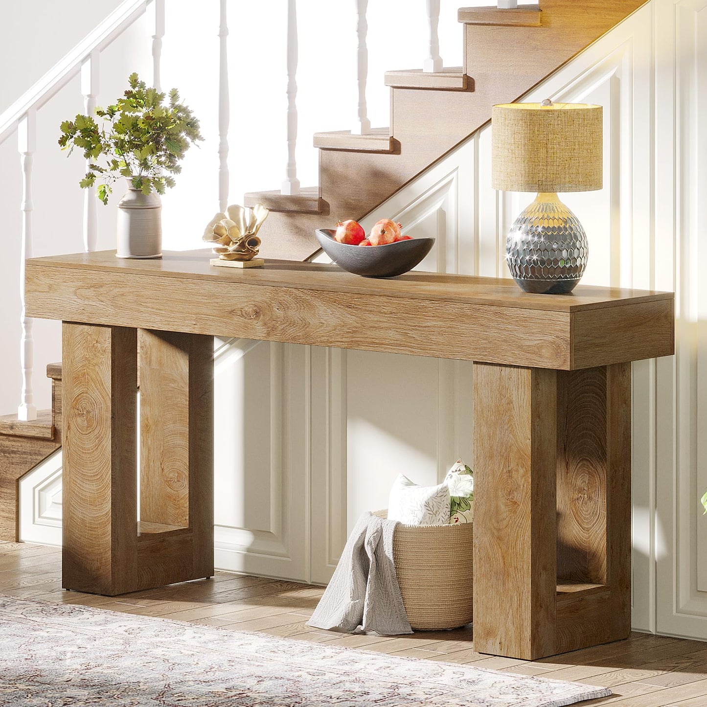 Tribesigns Farmhouse Console Table, 63-Inch Long Narrow Sofa Table Behind The Couch, Wooden Rectangular Entryway Table for Entrance, Hallway, Living Room (Natural)