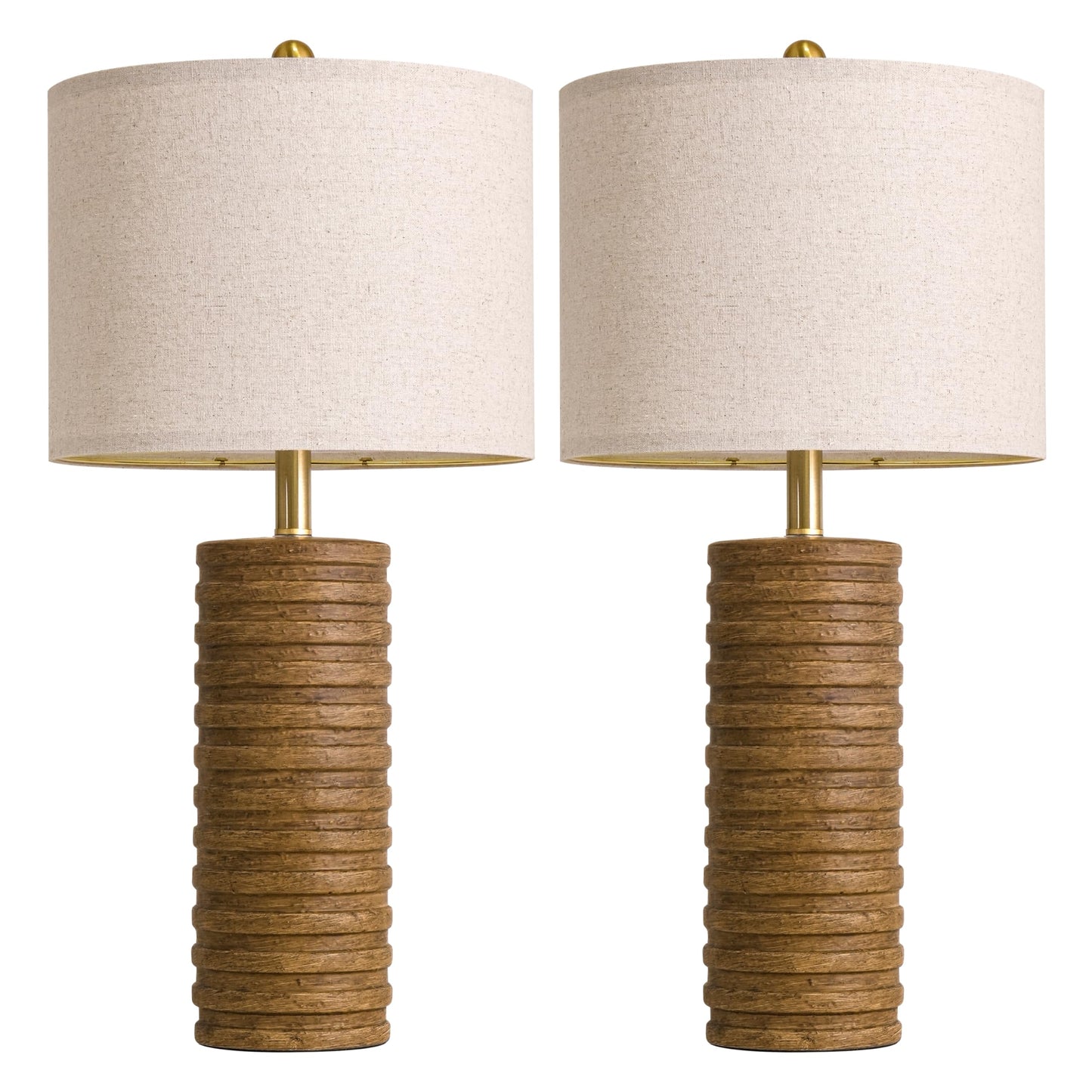 PoKat 27'' Farmhouse Table Lamps Set of 2 for Living Room, Stone-Like Bedside Lamp for Bedroom, Boho Ceramic Tall Lamps for Nightstand Office Sideboard Entryway Distressed (Antique Beige)