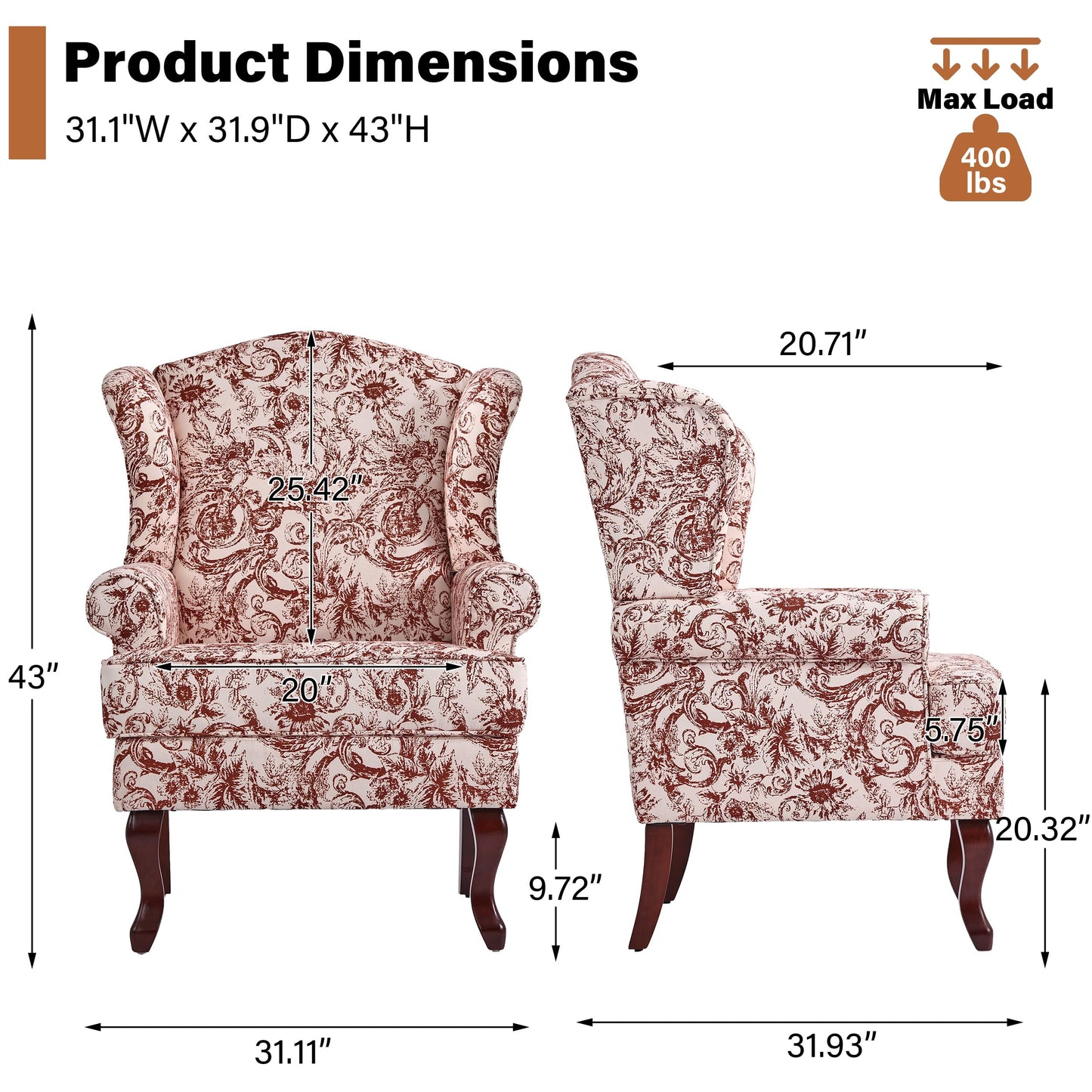 High Back Accent Chair, Comfy Upholstered Fabric Armchair for Living Room, Mid Century Modern Club Accent Chair with Curved Armrests and Solid Legs, Single Sofa Reading Chair for Bedroom, Cranberry