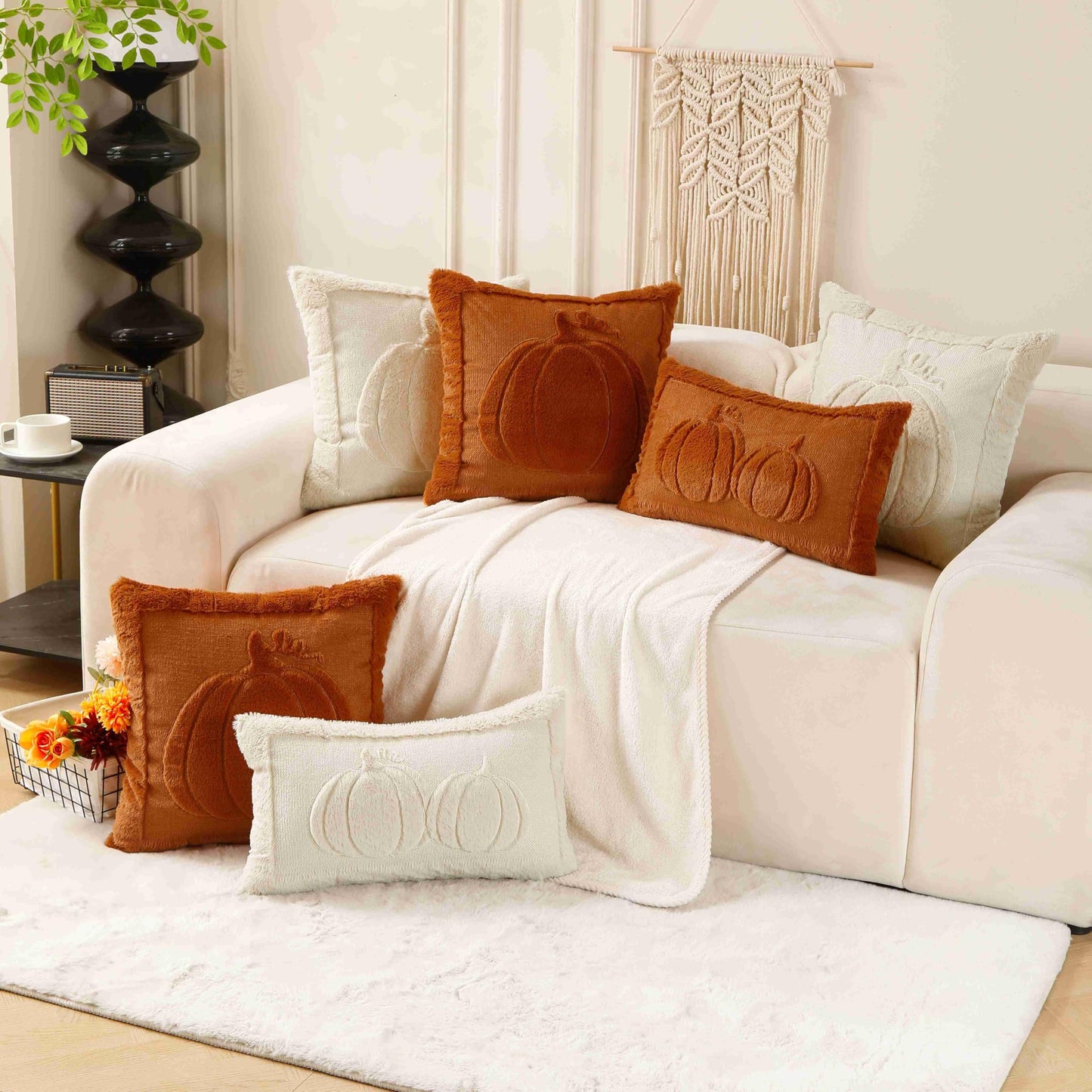 VAKADO Fall Thanksgiving Throw Pillow Covers 18x18 Set of 2 Outdoor Decoration Pumpkin Couch Orange Decorative Home Decor for Bed Sofa Bedroom Office