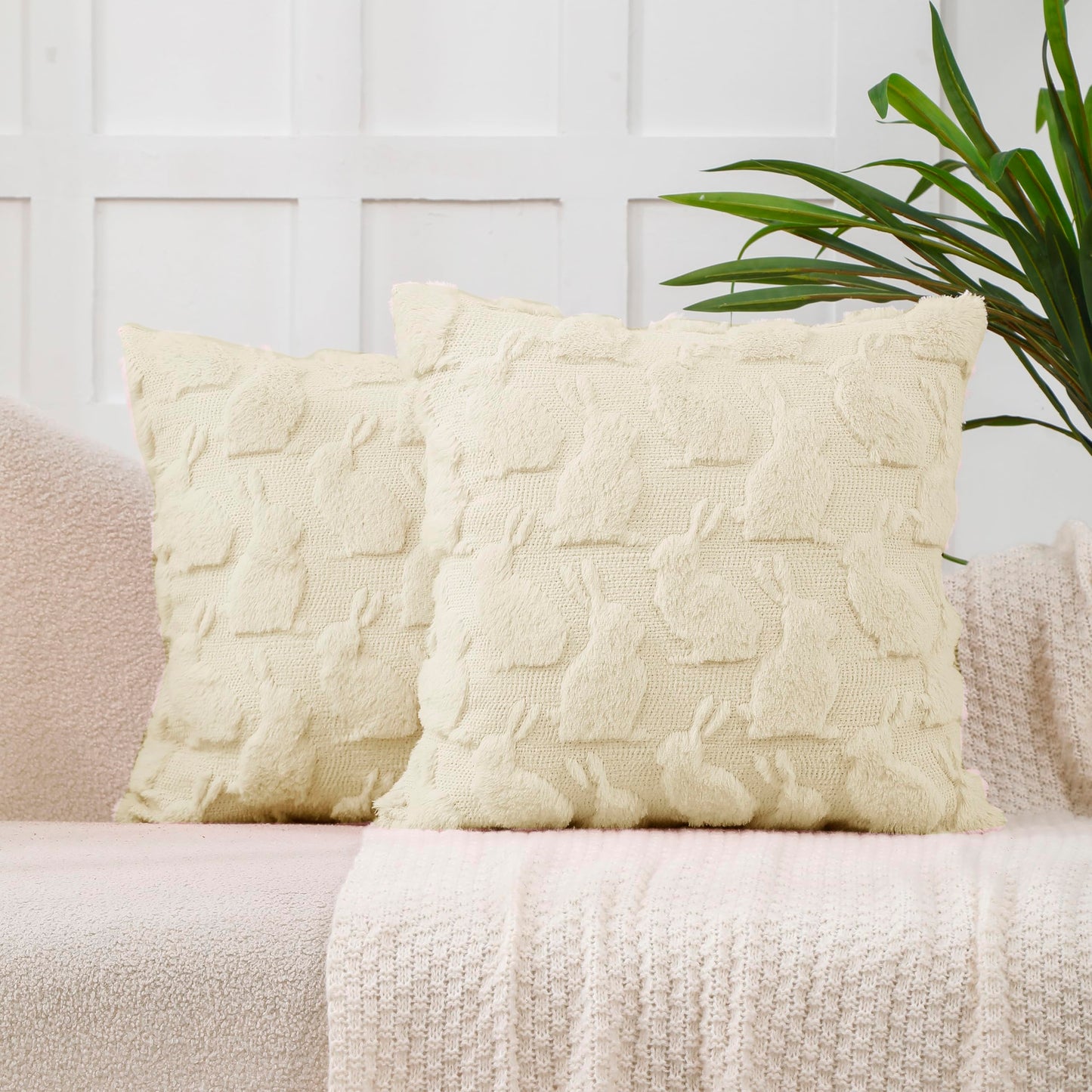 VAKADO Easter Throw Pillow Covers 18x18 Set of 2 Pink Bunny Rabbit Decoration Spring Festivals Gift Couch Decorative Cushion Covers Home Decor for Bed Sofa Bedroom Office
