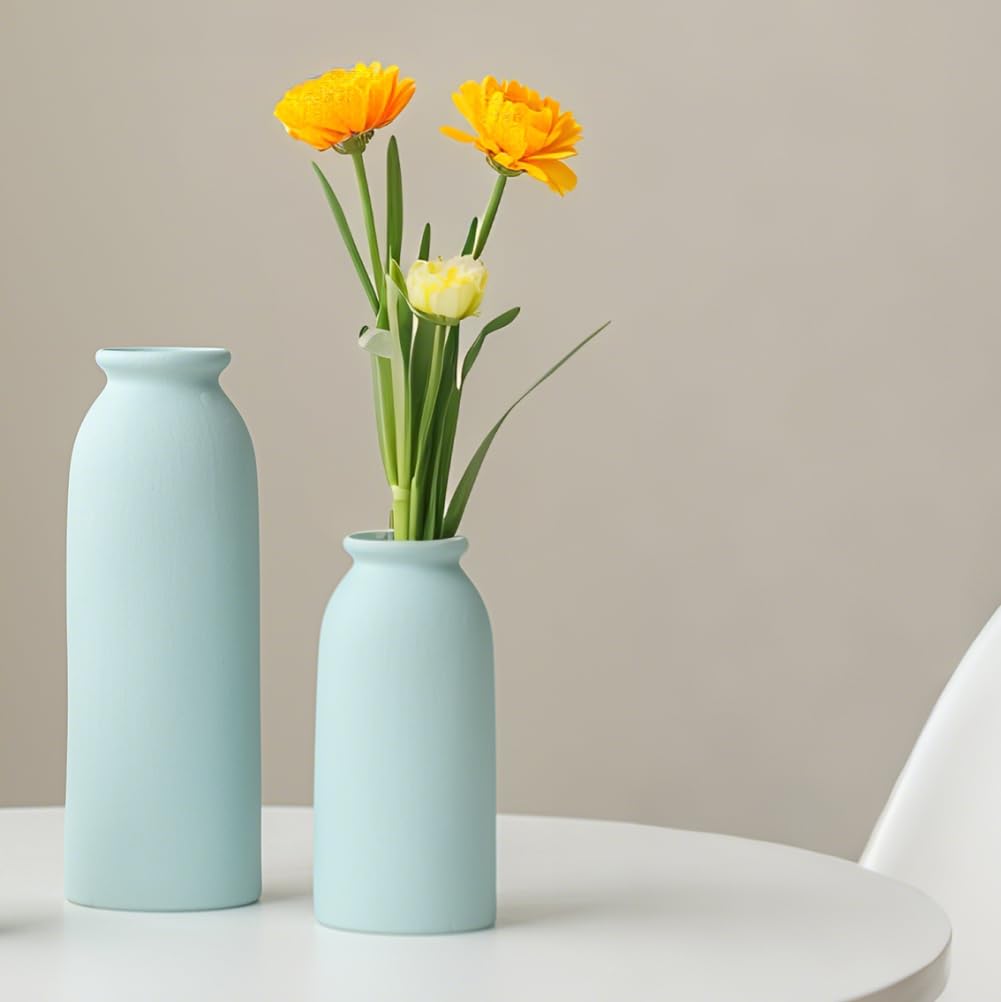 Ceramic Vase Set-3, Small Flower Vases for Decor, Modern Boho Farmhouse Style, Decorative Vases for Pampas Grass & Dried Flowers, Distressed Finish (Beige)