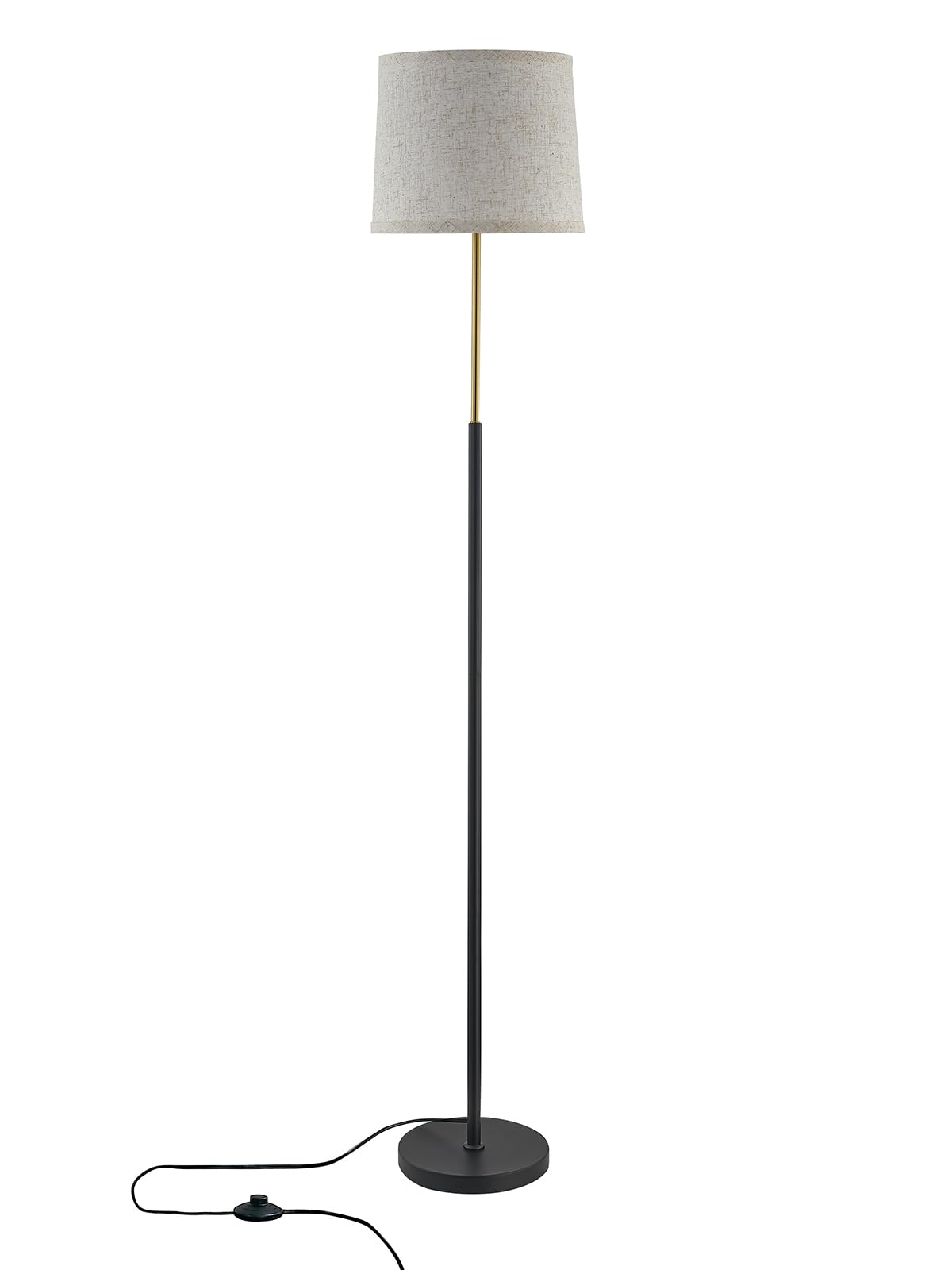 60" Modern Floor Lamp for Living Room Bedroom, Standing Lamp with Oatmeal Linen Lampshade, Tall Lamp with A19 9W 3 Color Temperature Bulb, Foot Switch Control, Black