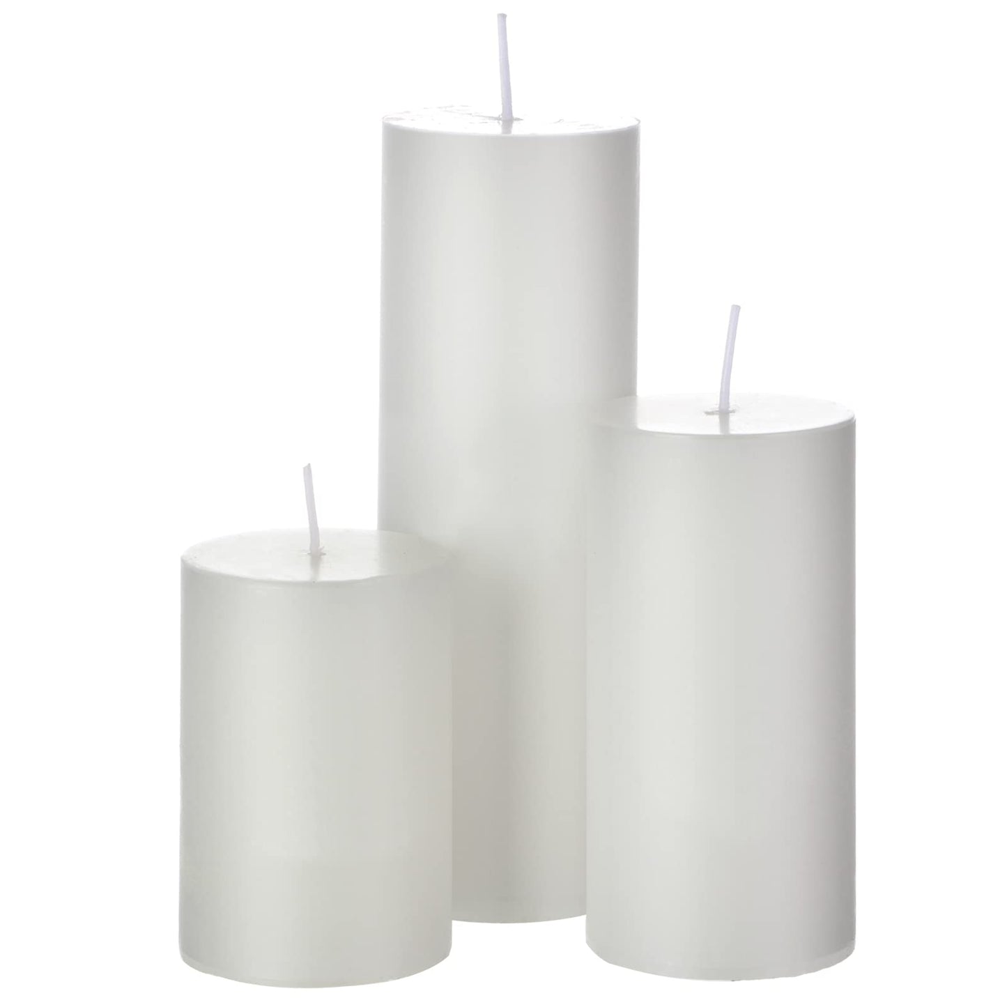 Shihanee Set of 3 Pillar Candles and 3 Glass Cylinder Candle Vases Holders Clear Pillar Jars for Wedding Centerpieces(3'' x 5.9'', 7.9'', 9.8'',Ivory White)