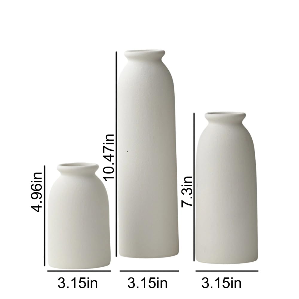 10.4 inches Tall Decorative Ceramic Vase Set, 3 Pieces, Nordic Modern Boho Style, White, Modern Farmhouse for Home Decor (Coffee Mix)