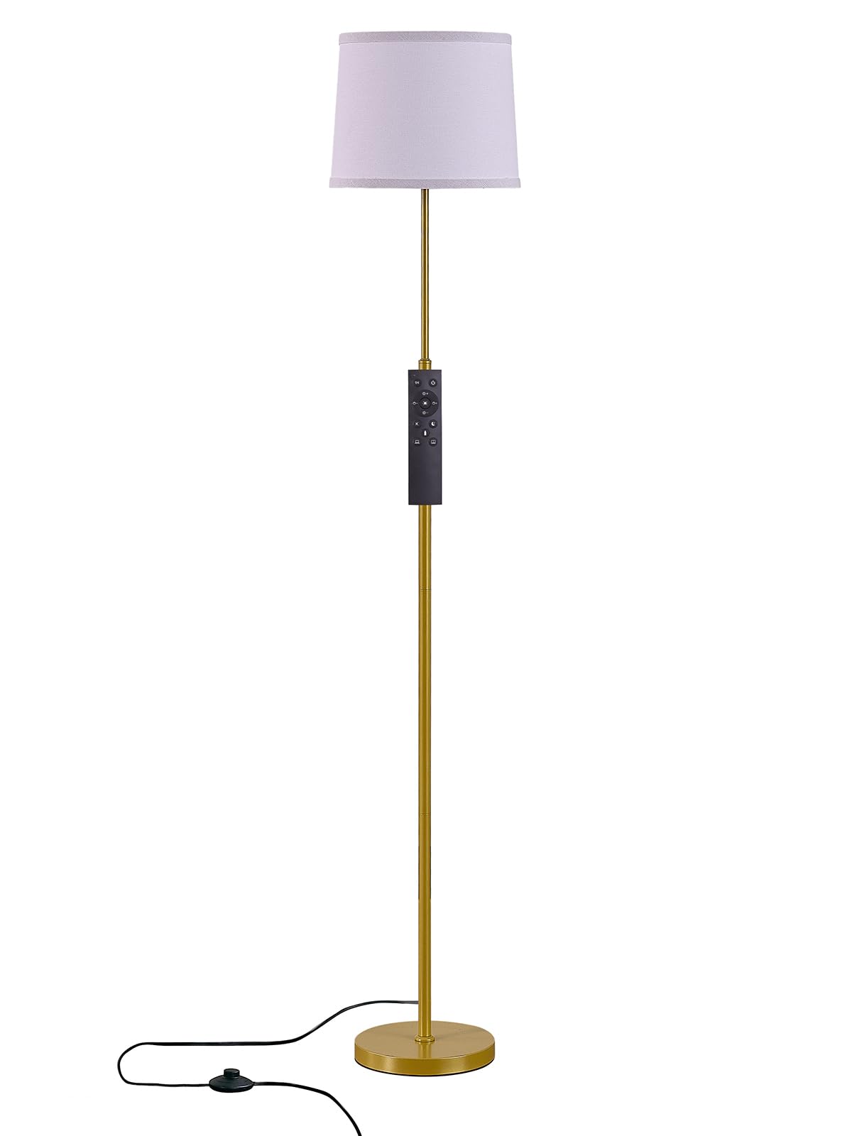 60" Modern Floor Lamp for Living Room Bedroom, Standing Lamp with Oatmeal Linen Lampshade, Tall Lamp with A19 9W 3 Color Temperature Bulb, Foot Switch Control, Black