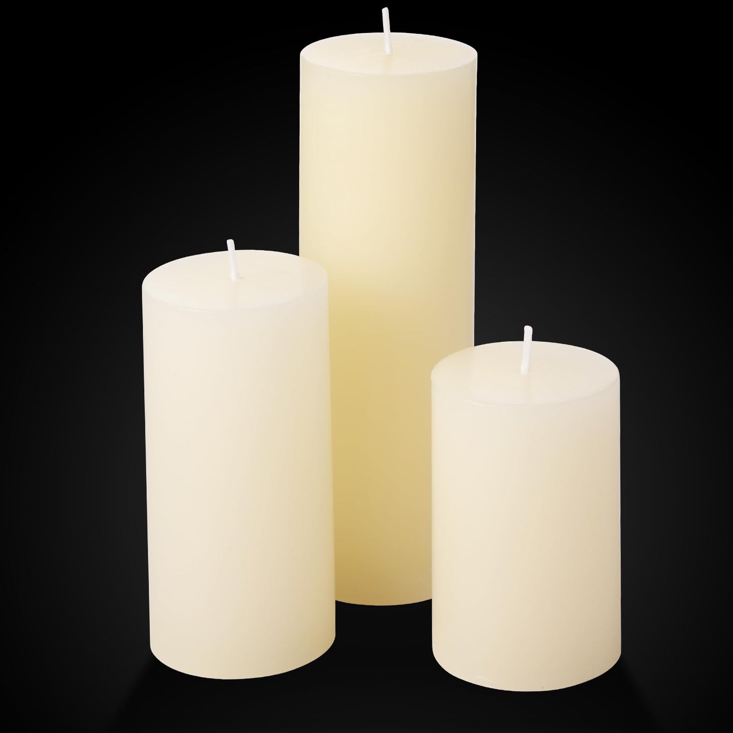 Shihanee Set of 3 Pillar Candles and 3 Glass Cylinder Candle Vases Holders Clear Pillar Jars for Wedding Centerpieces(3'' x 5.9'', 7.9'', 9.8'',Ivory White)