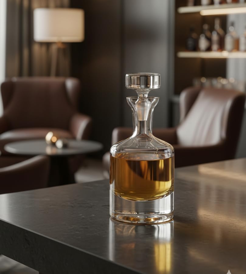 Whiskey Decanter Set, Made in Europe, 100% Lead-Free Crystal, Gift-Boxed, 1 Decanter & 4 Double Old Fashioned Glasses (Scotch Decanter Set)