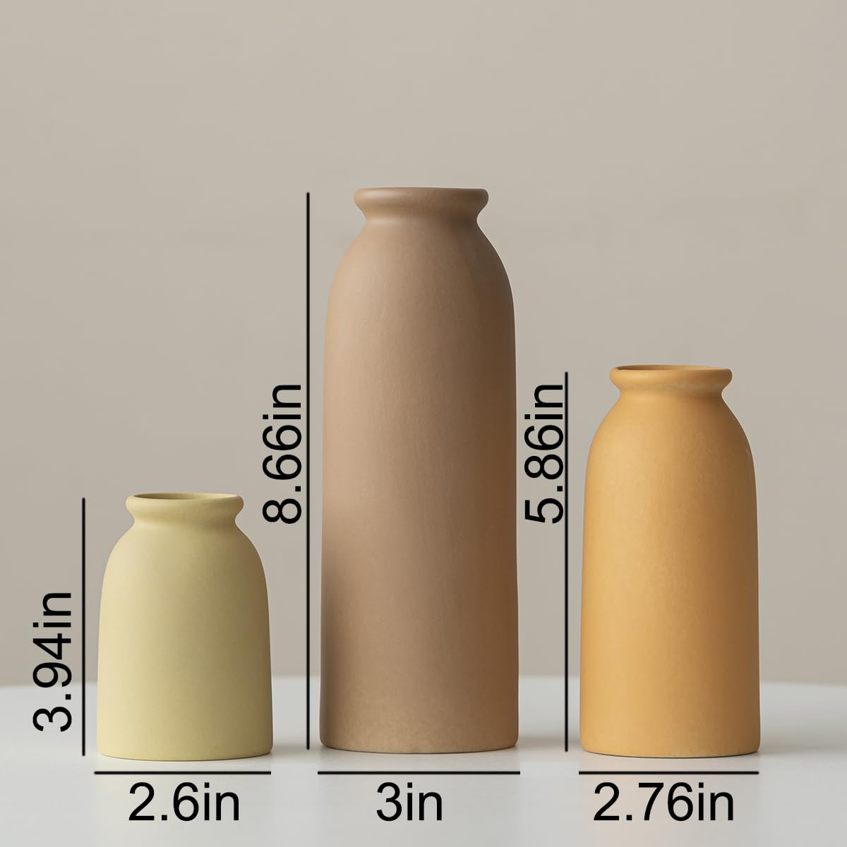 Ceramic Vase Set-3, Small Flower Vases for Decor, Modern Boho Farmhouse Style, Decorative Vases for Pampas Grass & Dried Flowers, Distressed Finish (Beige)