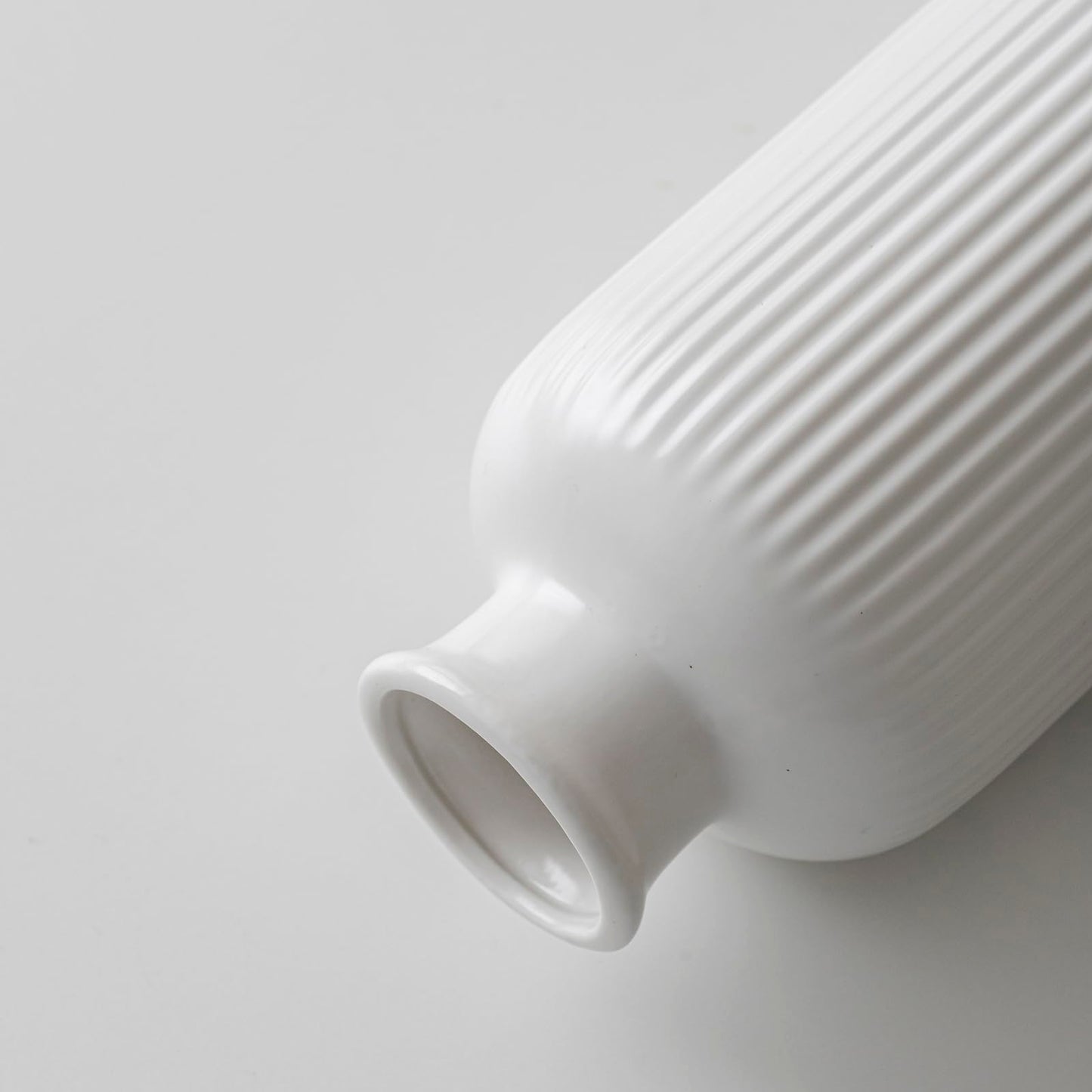White Ribbed Ceramic Vase for Flowers, Modern Textured Decorative Vase, 10 Inch Tall, Farmhouse Style Home Decor (Matte Glaze White)