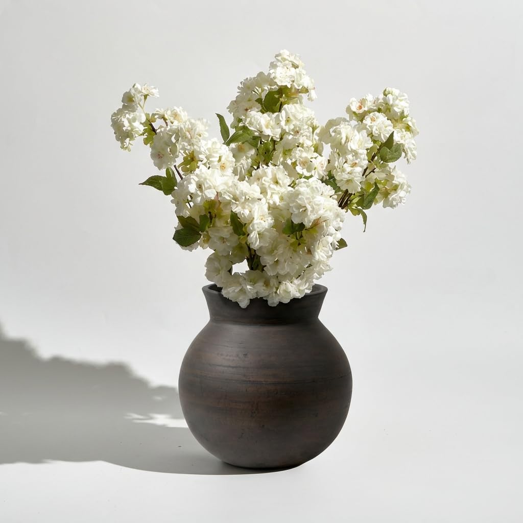 LB2 White Ceramic Large Vase, 12.7" Tall Zen Style vase, Terra Cotta Pitcher, Distressed Farmhouse Decor, Pottery Decorative Flower for Home Decor