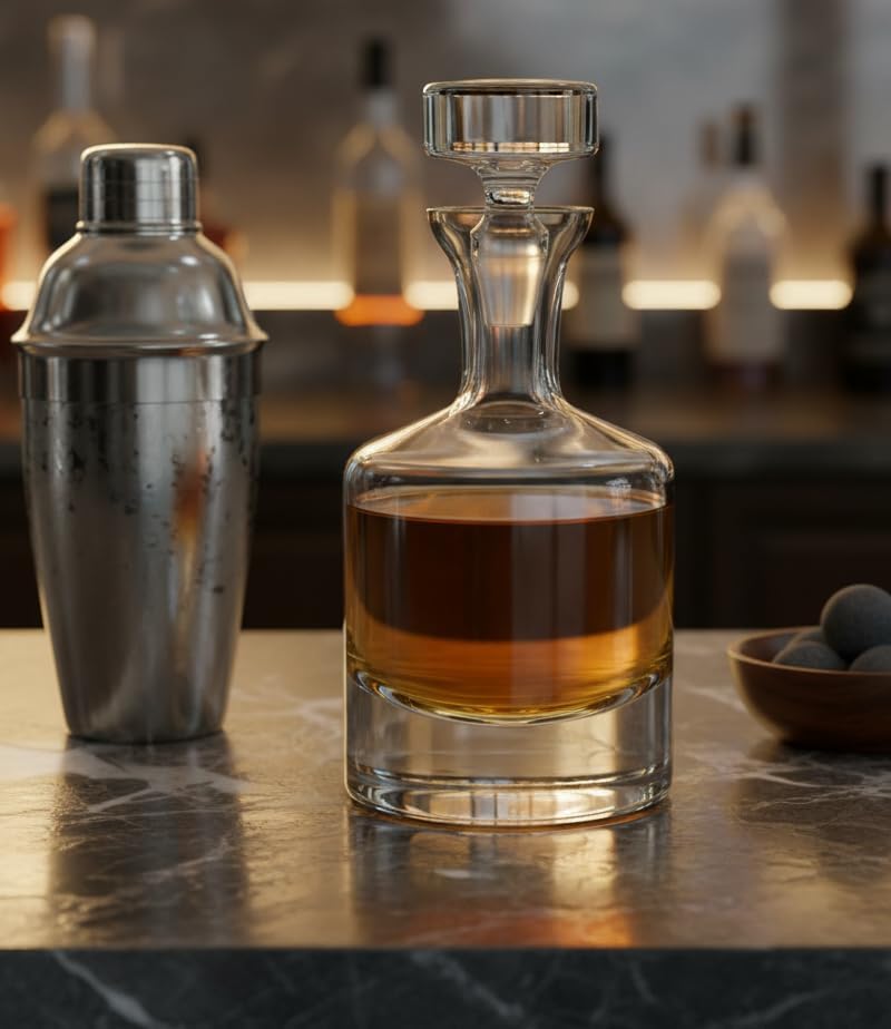 Whiskey Decanter Set, Made in Europe, 100% Lead-Free Crystal, Gift-Boxed, 1 Decanter & 4 Double Old Fashioned Glasses (Scotch Decanter Set)