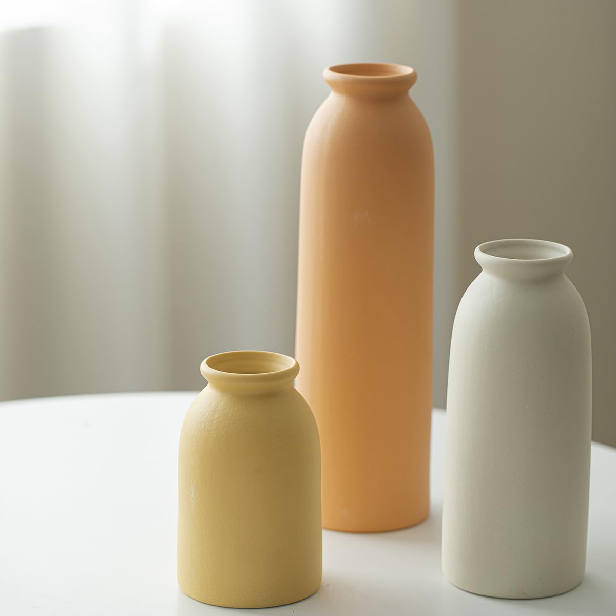 10.4 inches Tall Decorative Ceramic Vase Set, 3 Pieces, Nordic Modern Boho Style, White, Modern Farmhouse for Home Decor (Coffee Mix)
