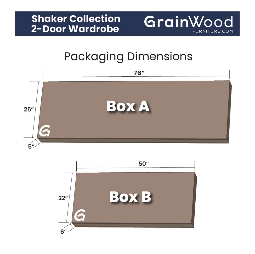 Grain Wood Furniture Shaker 2-Door Wardrobe, Solid Wood with Walnut Finish